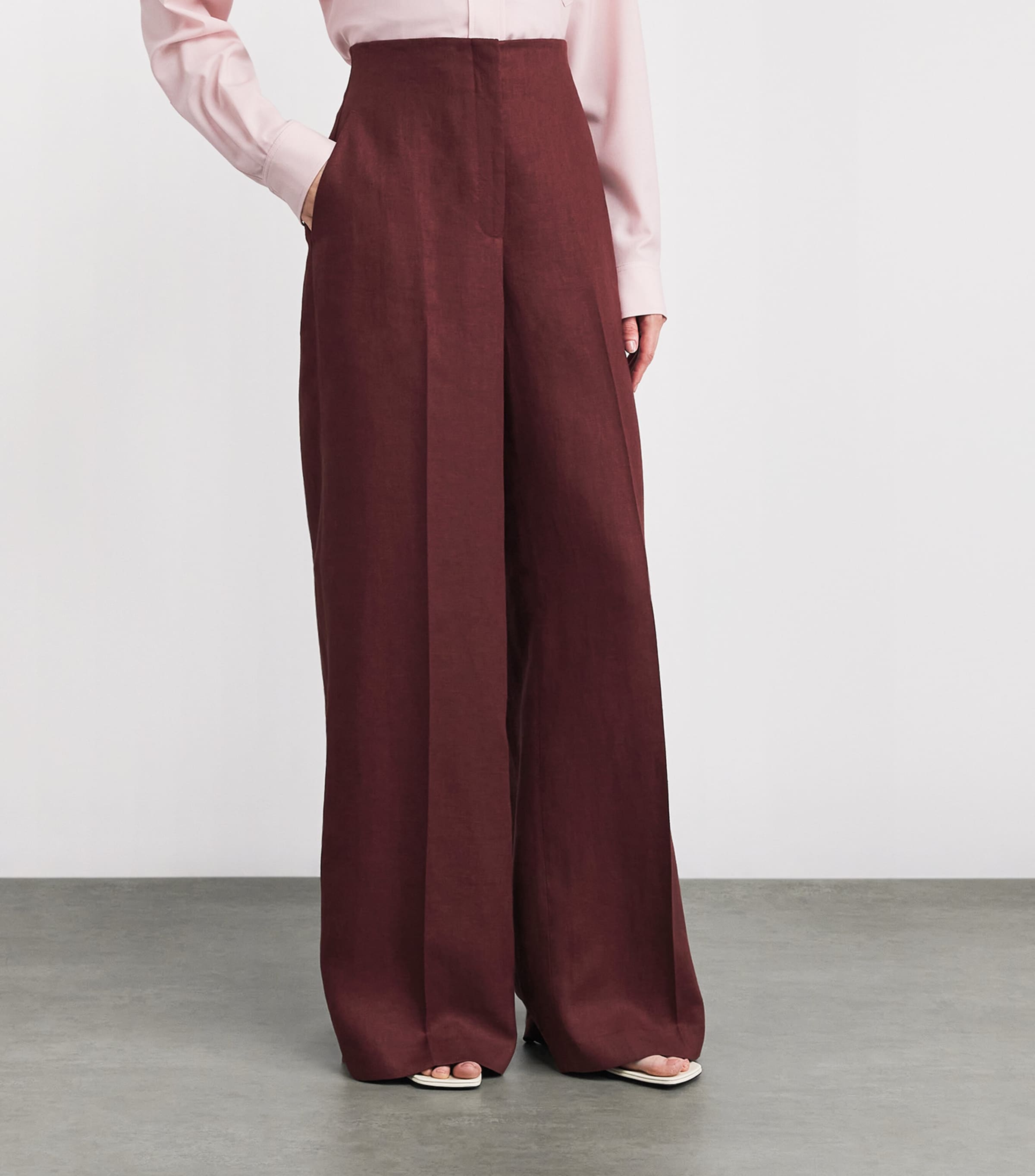Lafayette 148 Womens Linen Thames Wide-Leg Trousers Rosewood Image 3