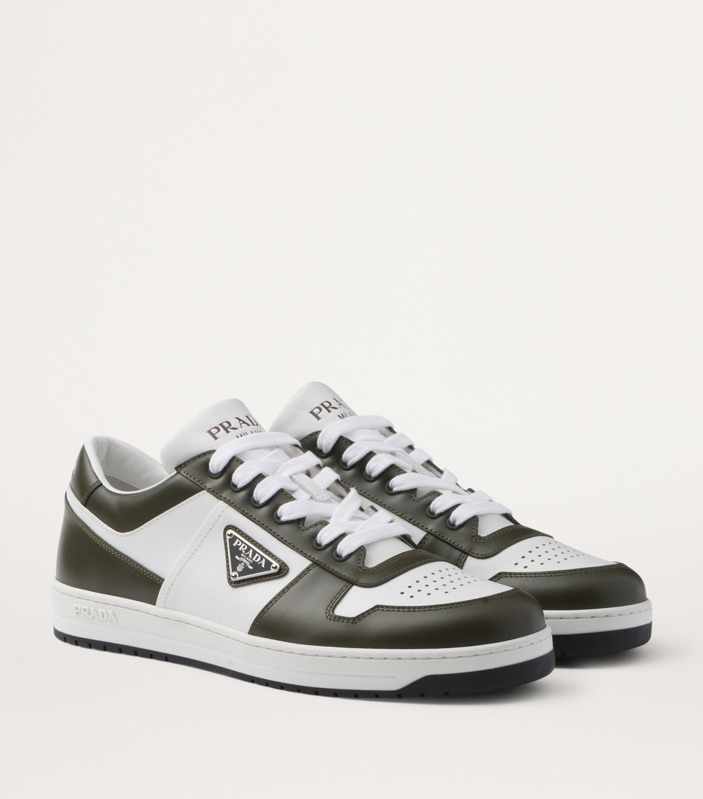 Prada White Leather Downtown Sneakers | Harrods UK