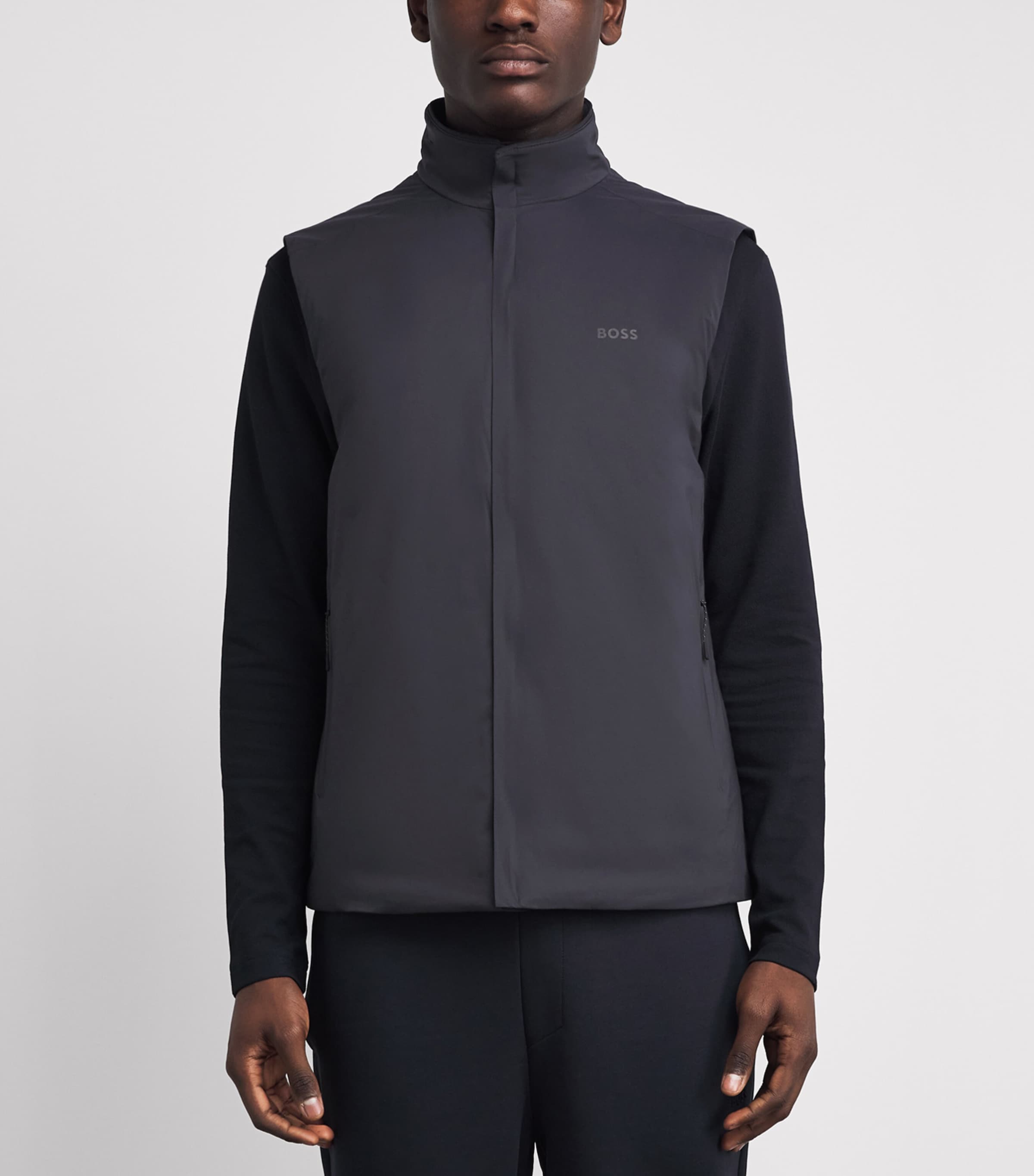BOSS Mens Water-Resistant Logo Gilet Dark Image 4