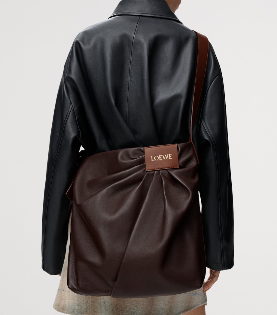 Leather Draped Tote Bag DARK CHESTNUT Image 8