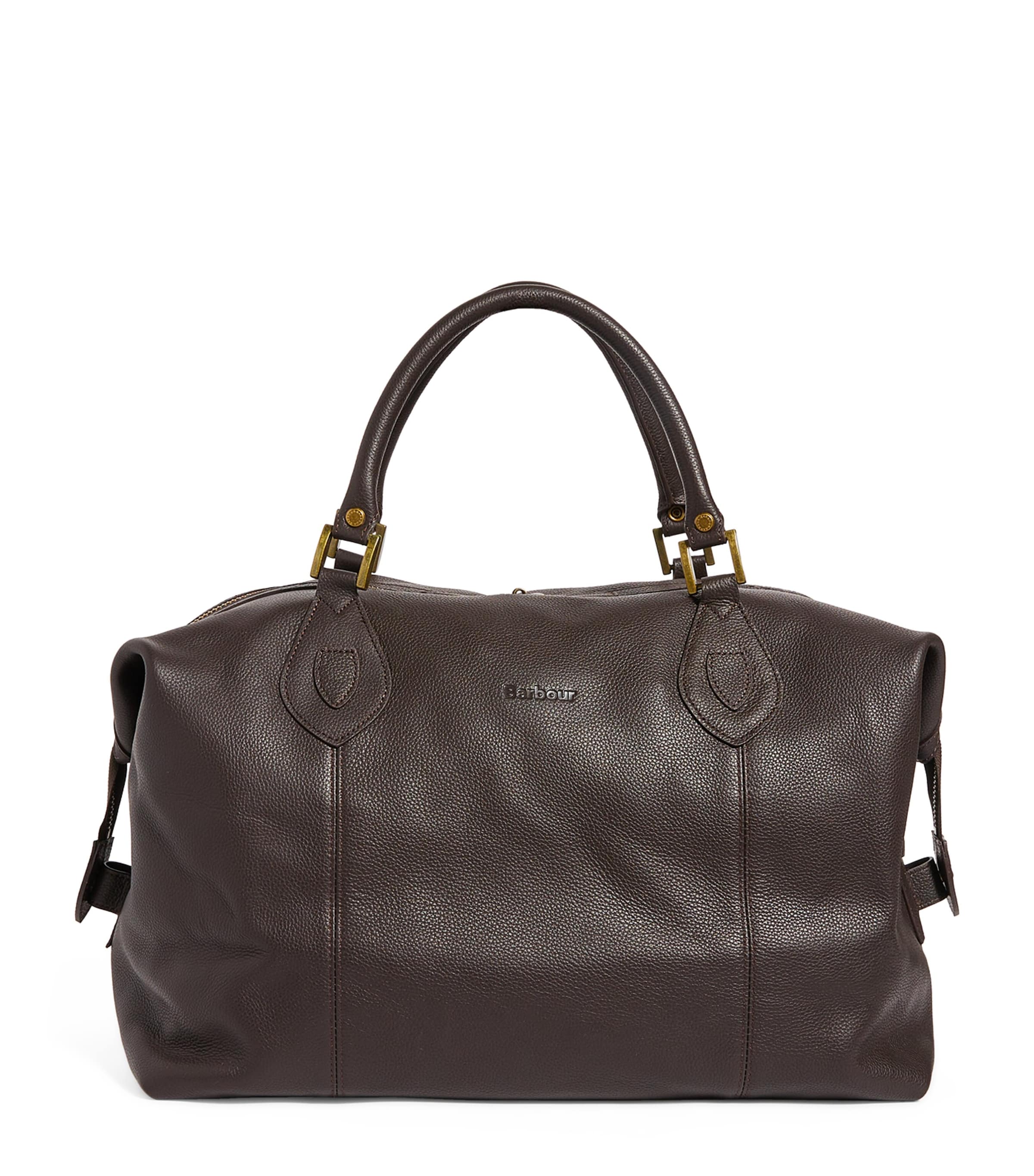 Barbour Medium Leather Explorer Holdall In Brown