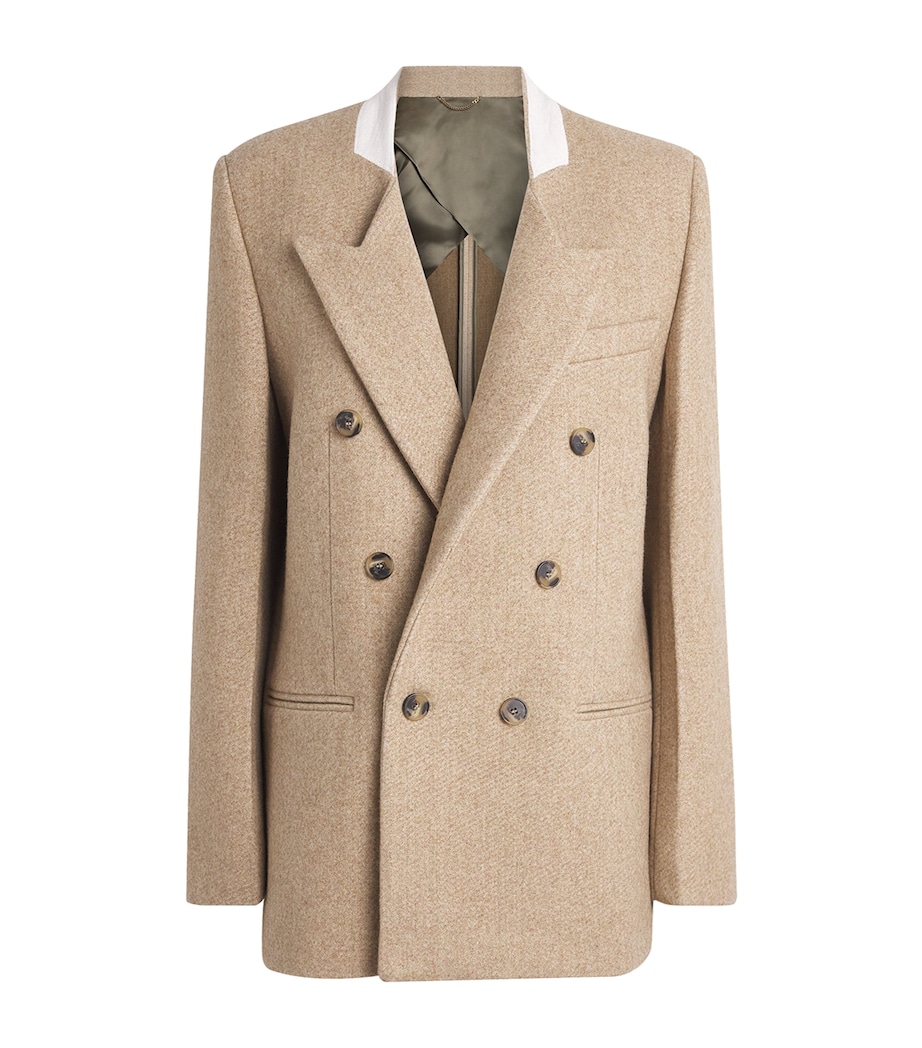 Victoria Beckham Womens Wool-Blend Double-Breasted Jacket Camel Melange Image 1
