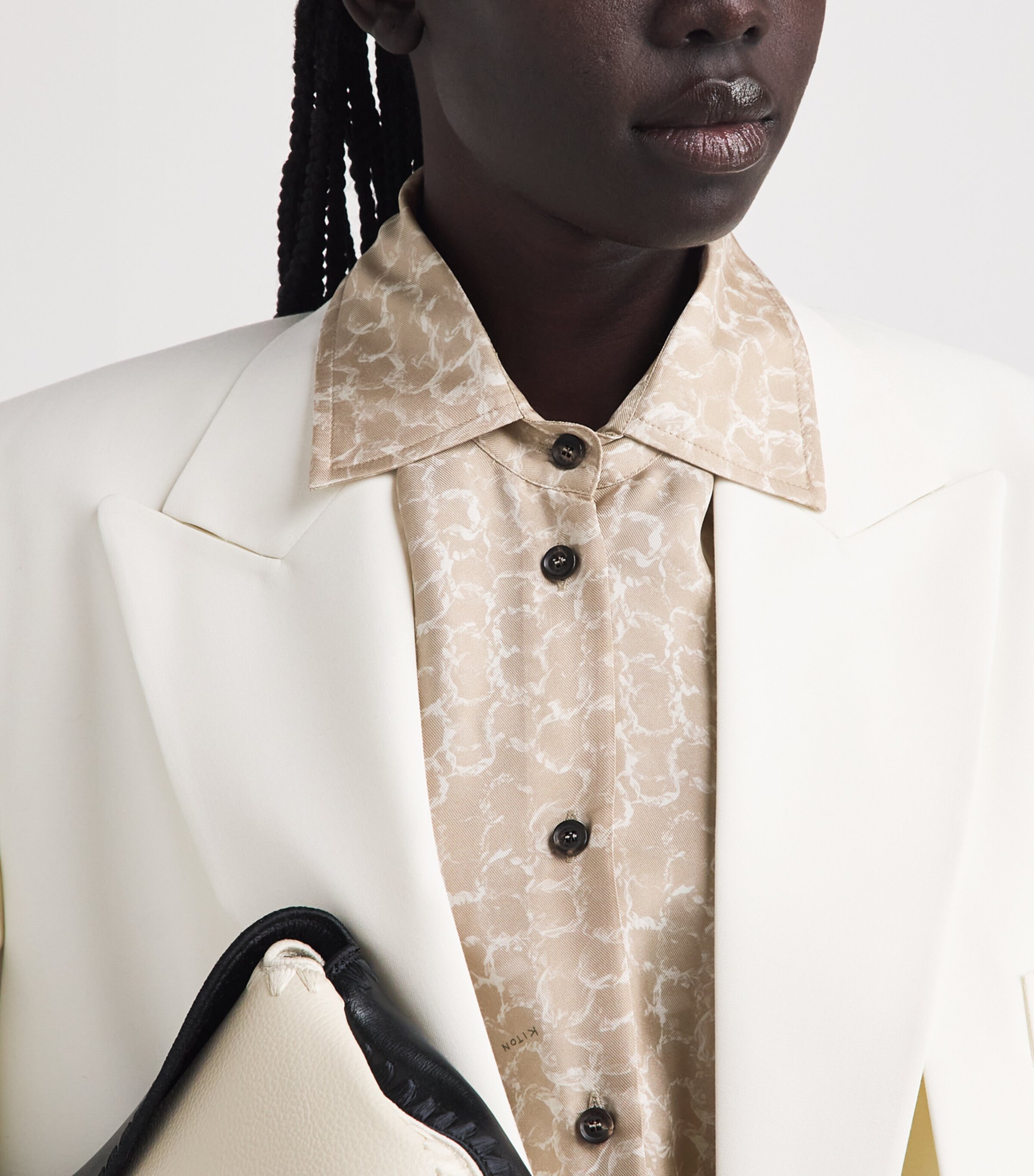 Kiton Womens Silk Printed Shirt Light Beige Print Image 3