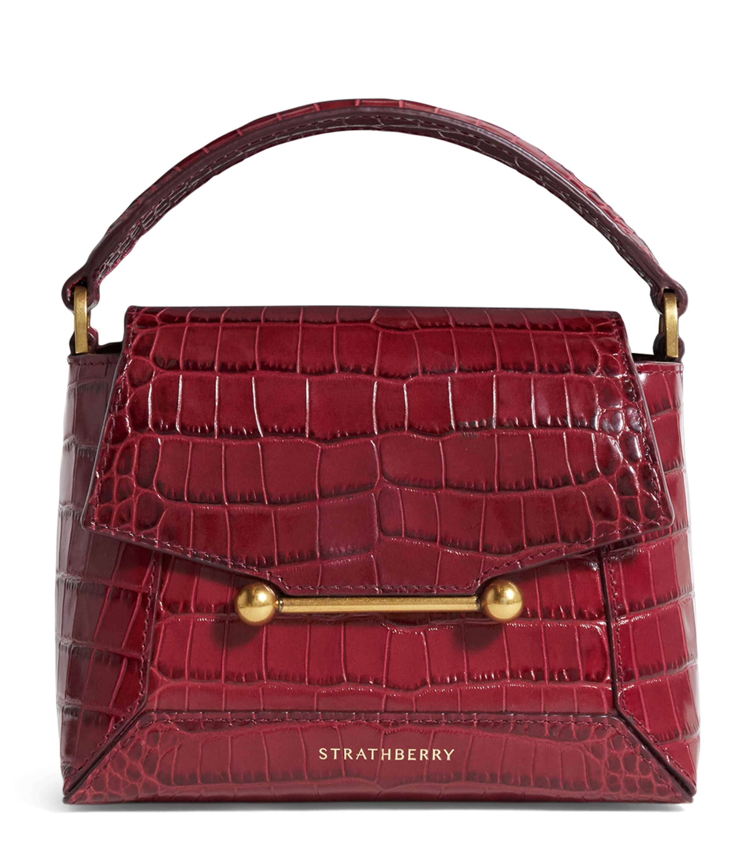 Strathberry Croc-embossed Leather Mosaic Nano Satchel Bag In Burgundy
