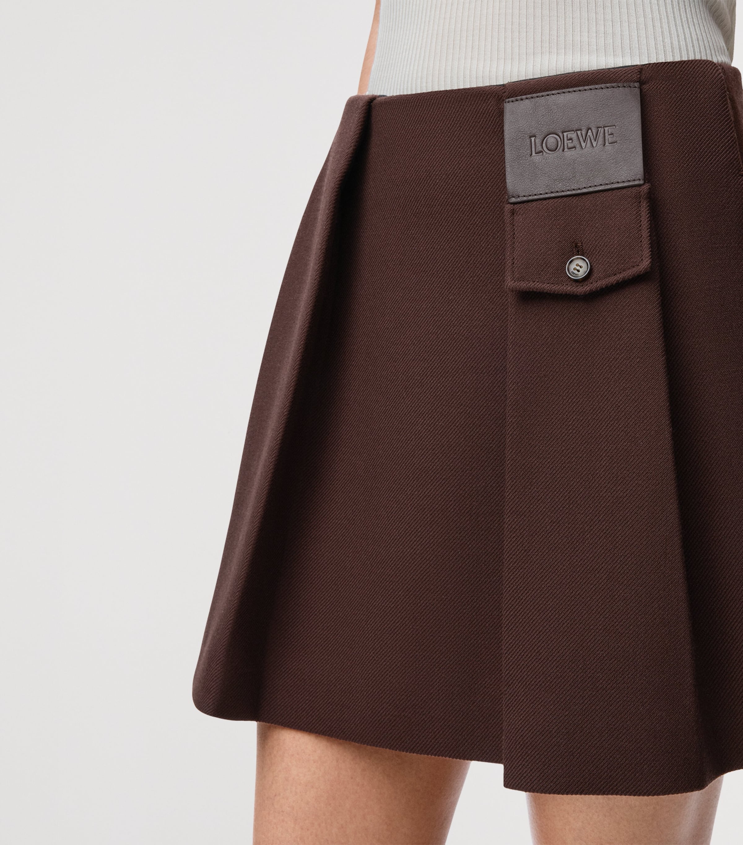 Wool-Silk Pleated Mini Skirt DARK BROWN Image 6