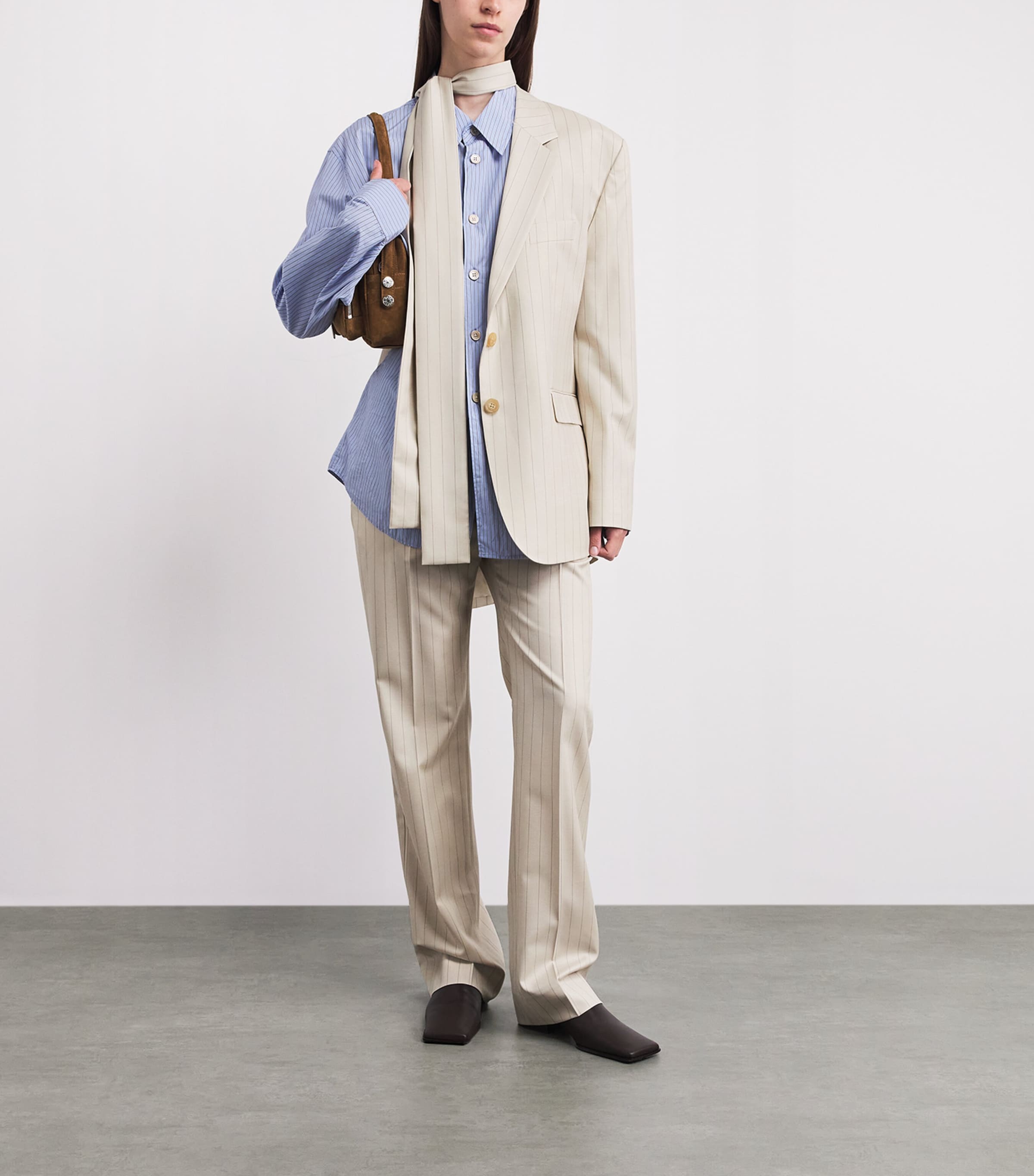 Acne Studios Womens Wool Pinstripe Straight Trousers Cream Beige Image 2
