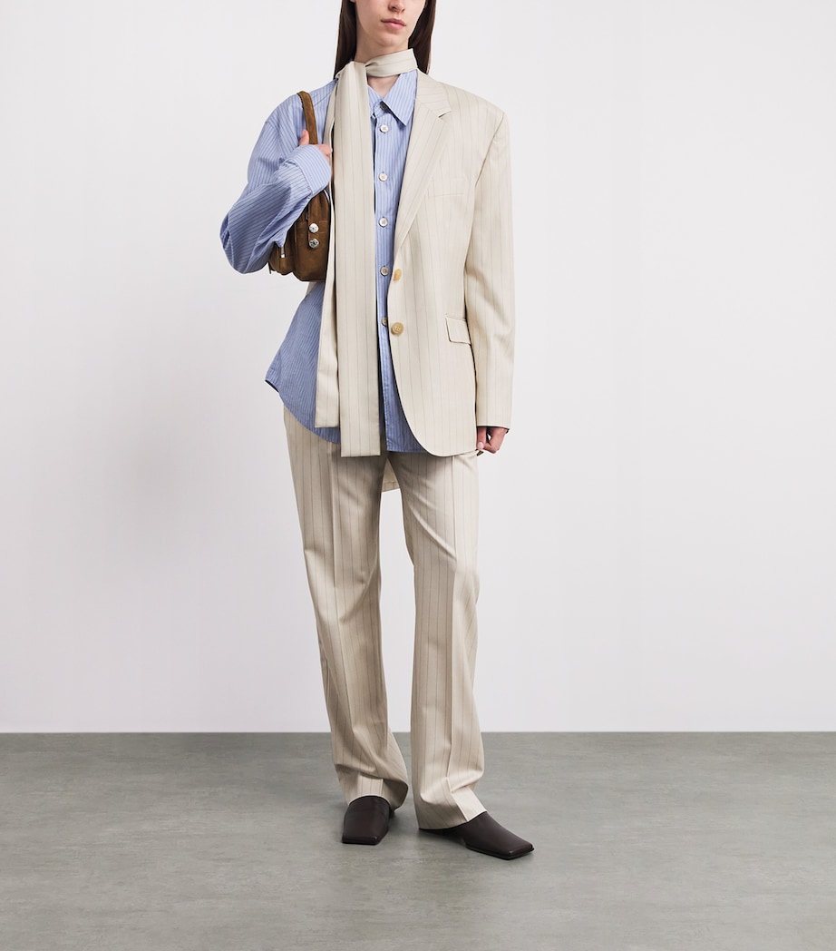 Acne Studios Womens Wool Pinstripe Straight Trousers Cream Beige Image 2