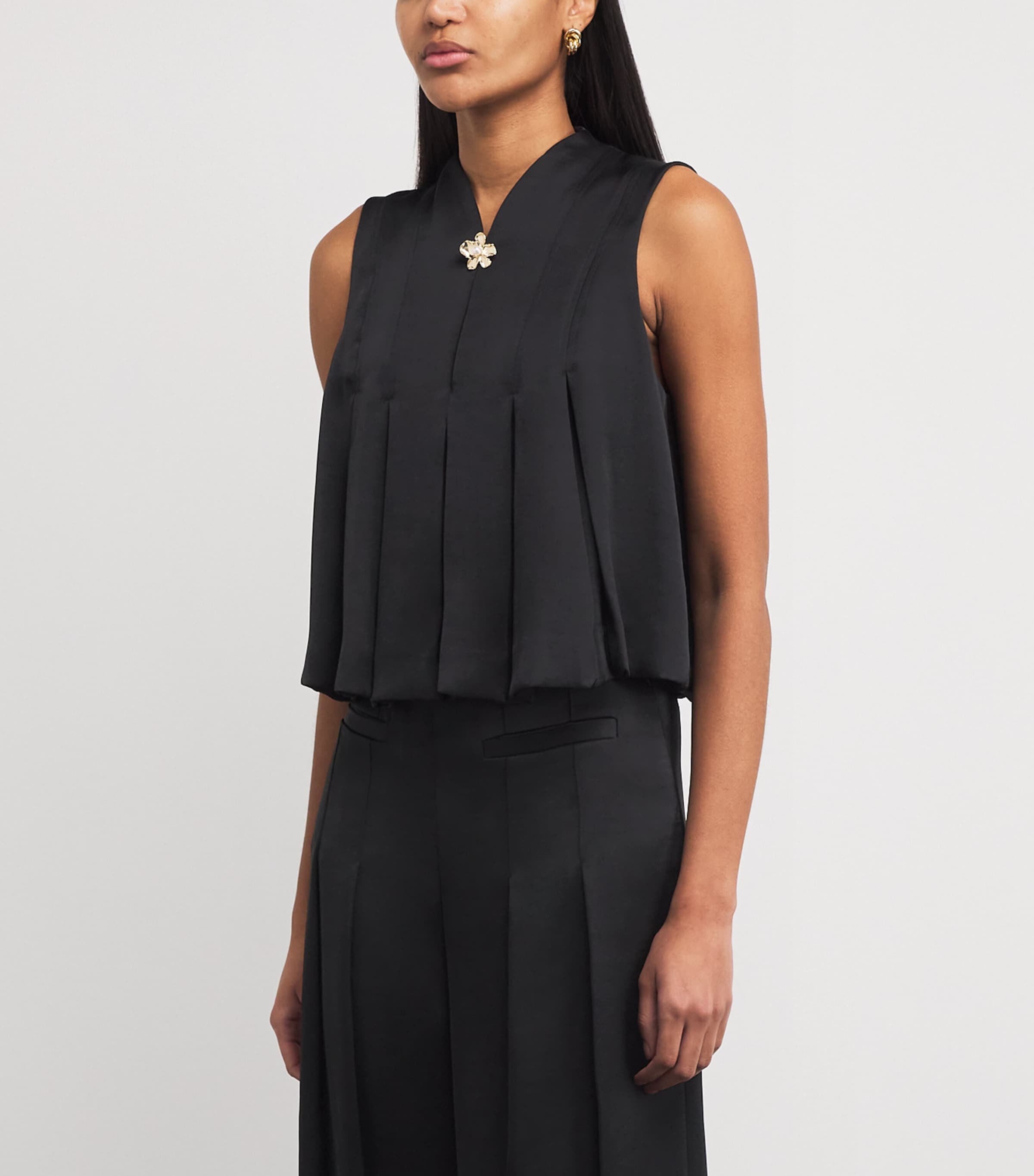 Satin Pleated Top BLACK Image 3