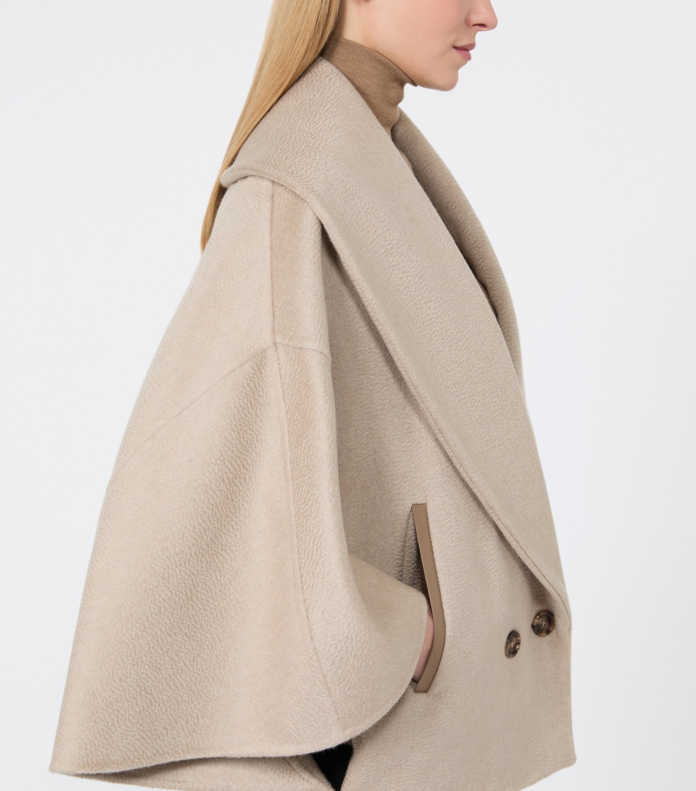 Max Mara Womens Cashmere Shawl-Lapel Cape Beige Image 5