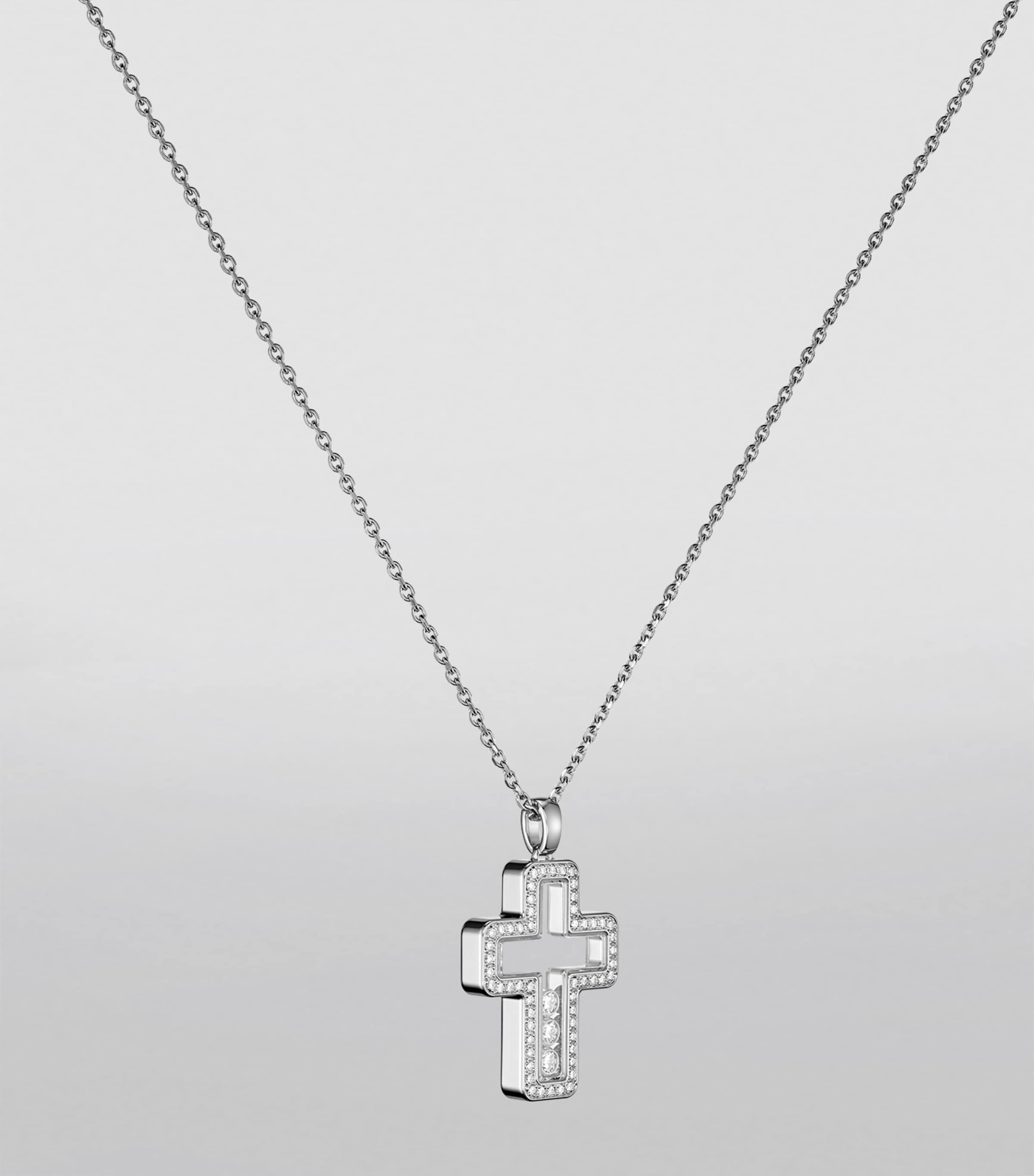 White Gold and Diamond Happy Diamonds Cross Necklace 18K WHITE GOLD Image 3