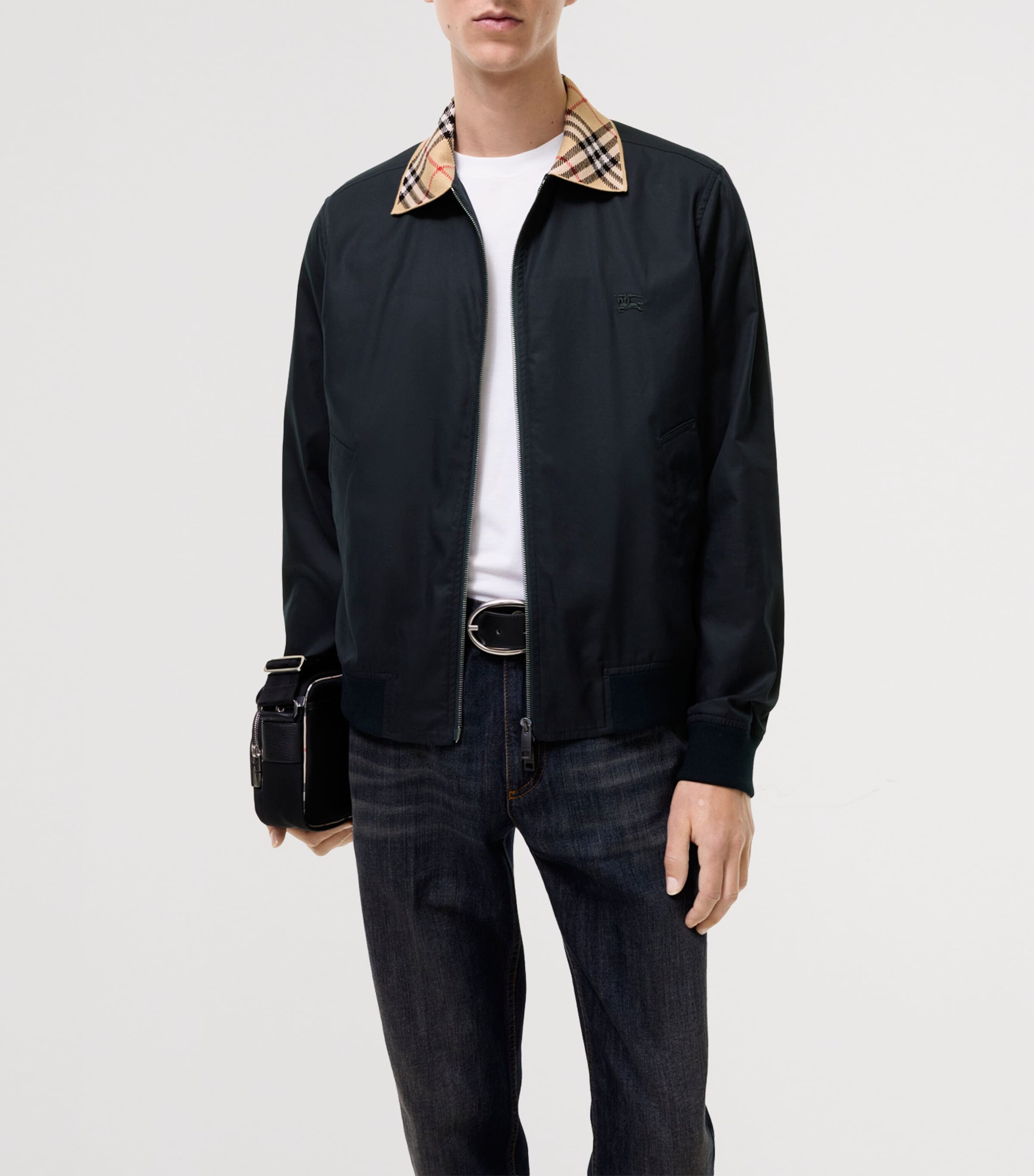 Burberry Mens Gabardine Glenfields Harrington Jacket Navy Image 2