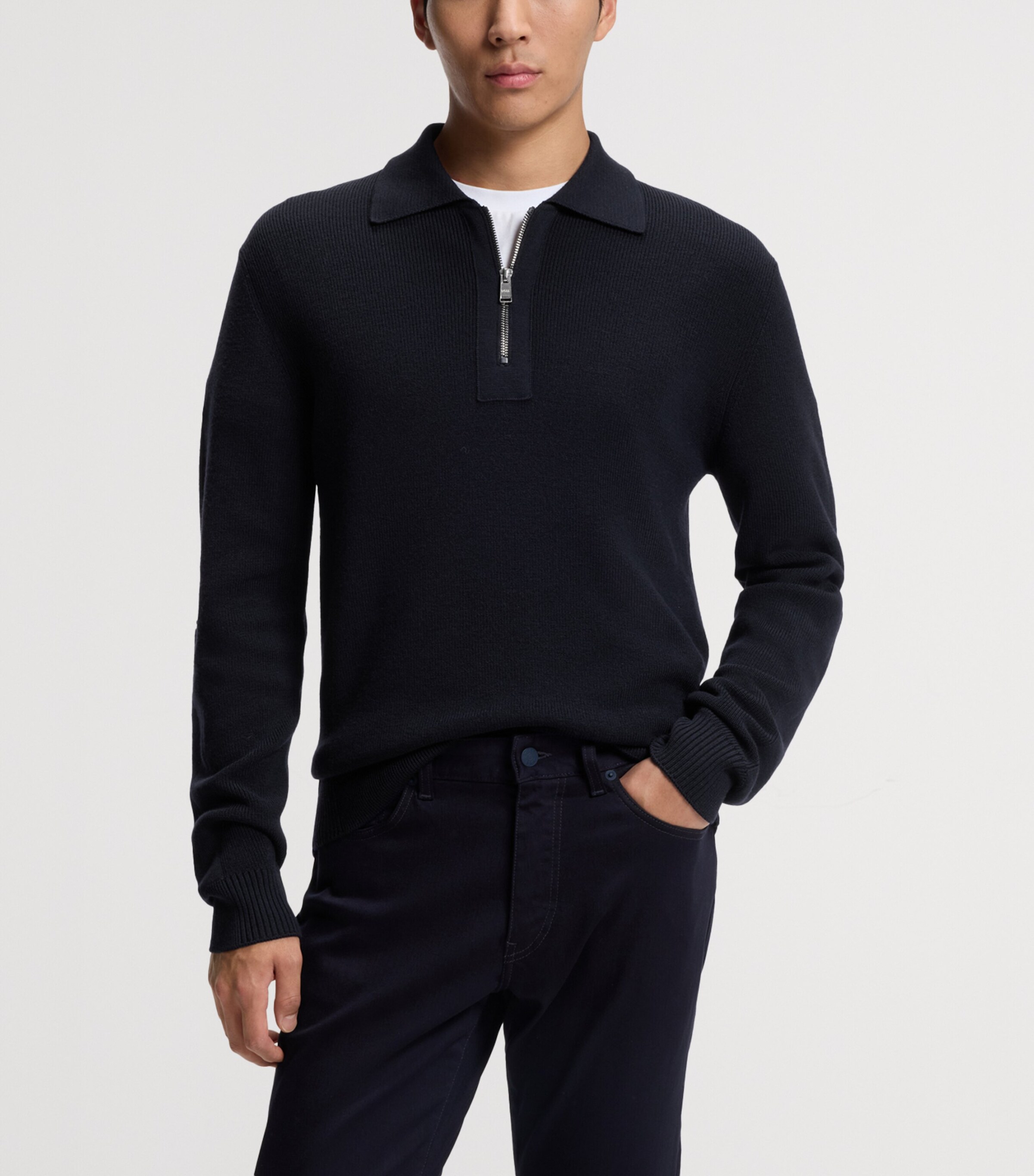 BOSS Mens Virgin Wool Zip-Up Polo Sweater Image 2