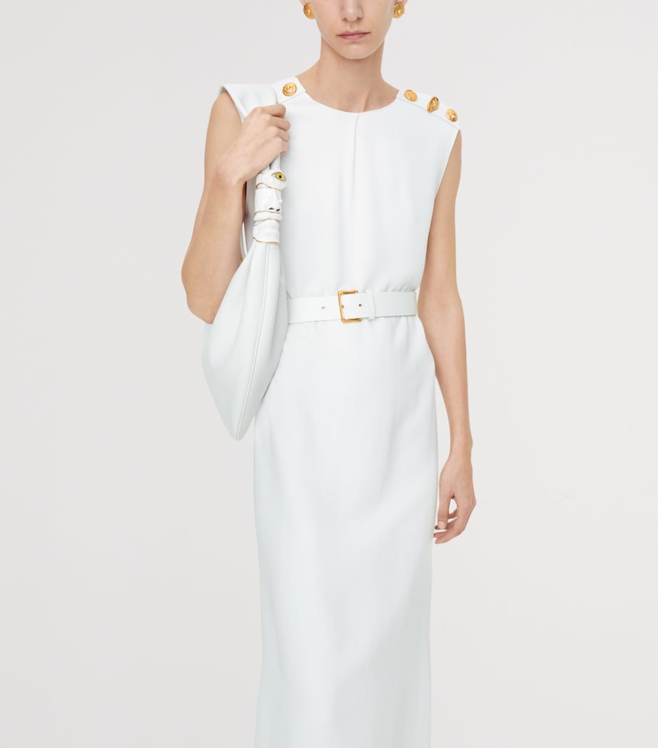 Schiaparelli Womens Crepe Leather-Trim Midi Dress White Image 2