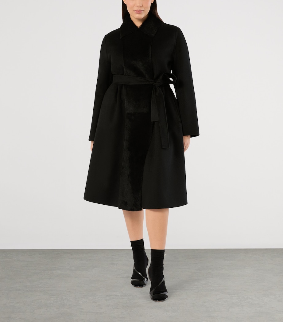 Marina Rinaldi Womens Wool Lamb-Fur Wrap Coat Black Image 2