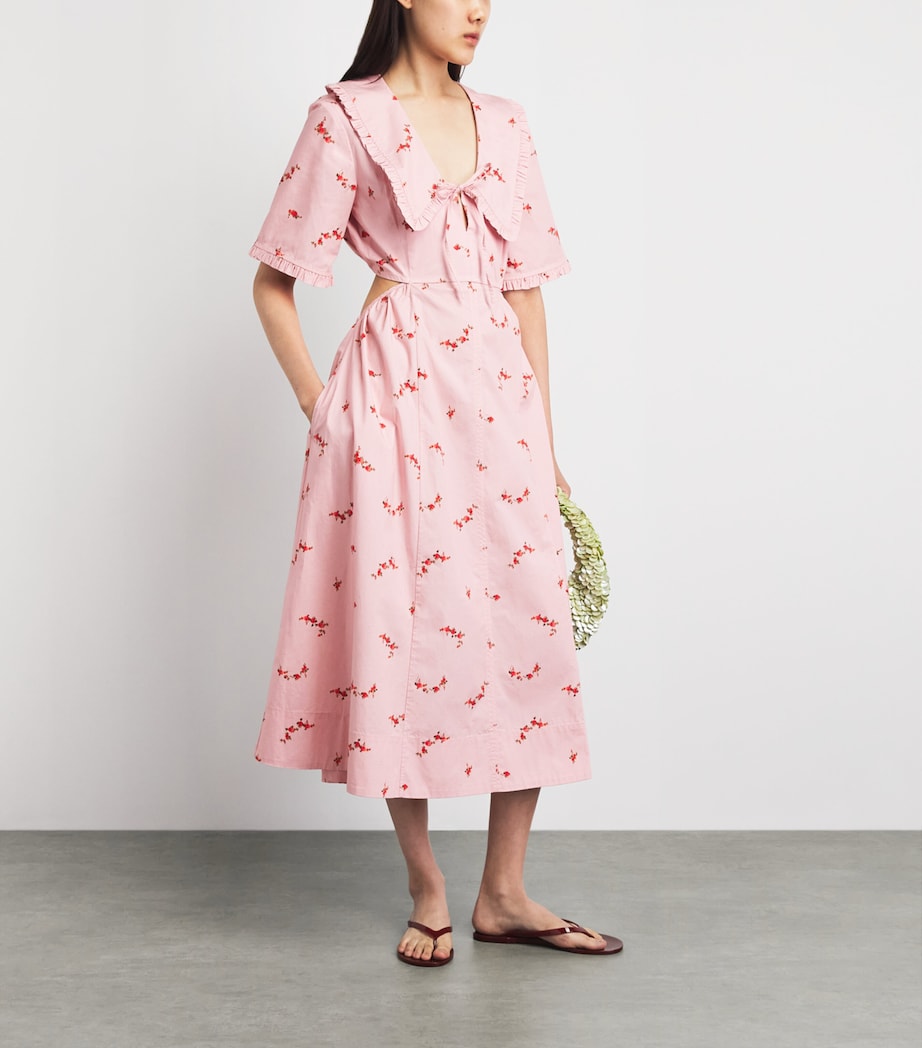 GANNI Womens Stretch-Cotton Cut-Out Midi Dress Silver Pink Image 2