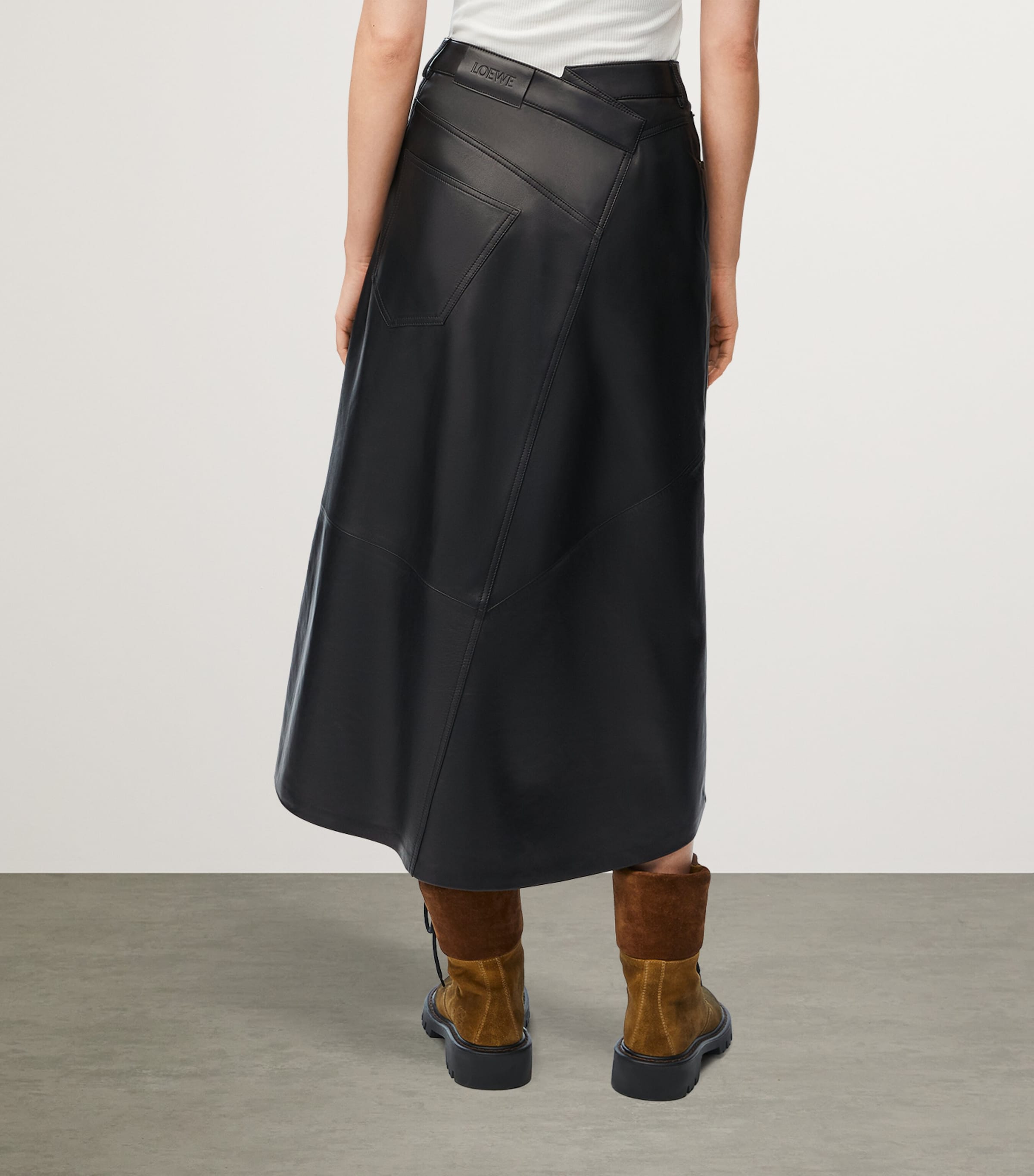 Cotton Asymmetric Midi Skirt BLACK Image 3