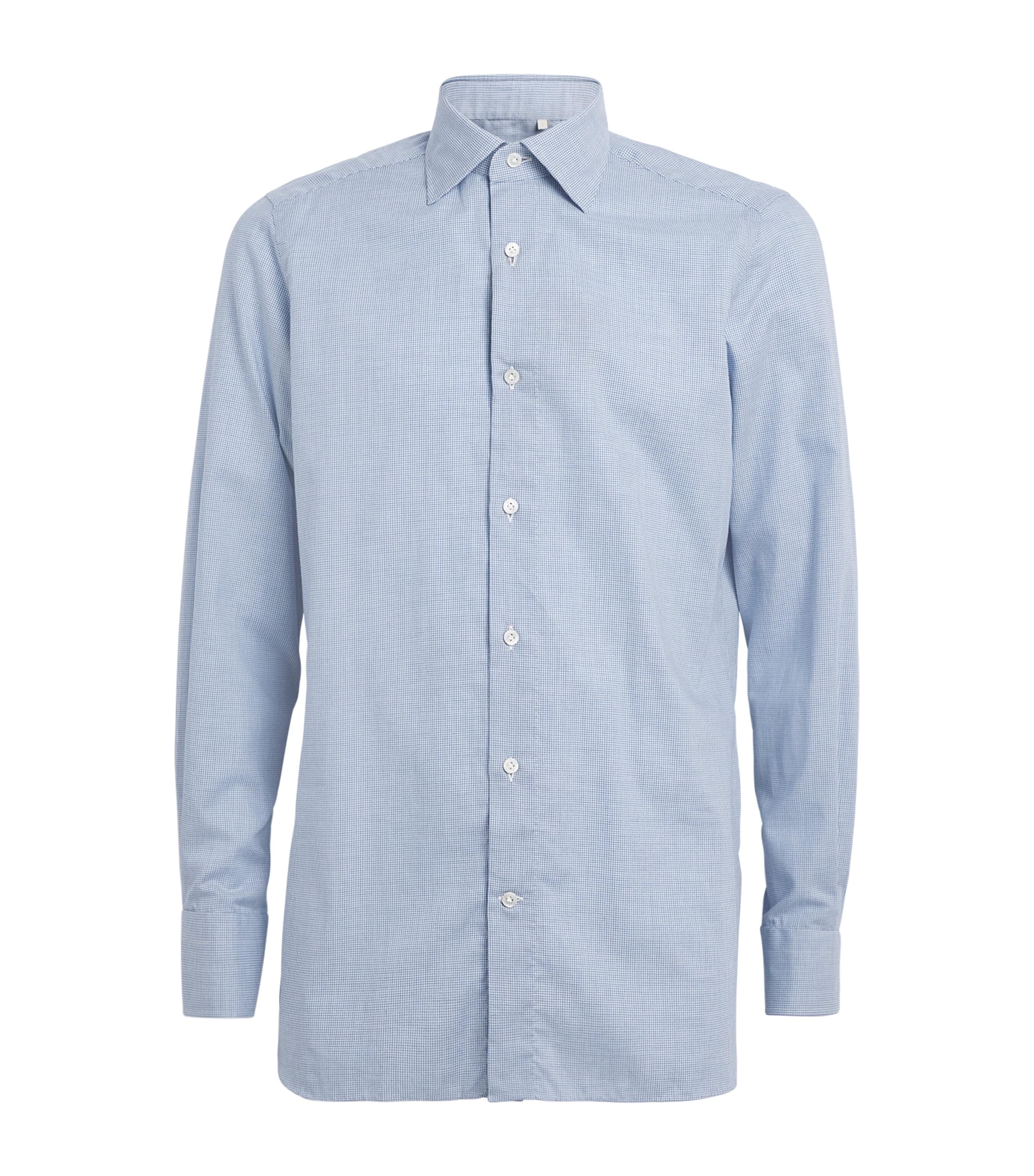100HANDS Mens Cotton Houndstooth Shirt Blue Melange Image 1