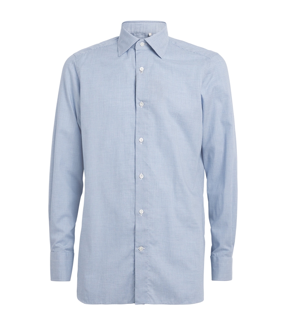 100HANDS Mens Cotton Houndstooth Shirt Blue Melange Image 1