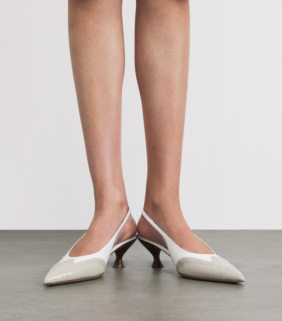 Thom Browne Patent Leather Wingtip Slingback Heels 50 Khaki/white Image 2