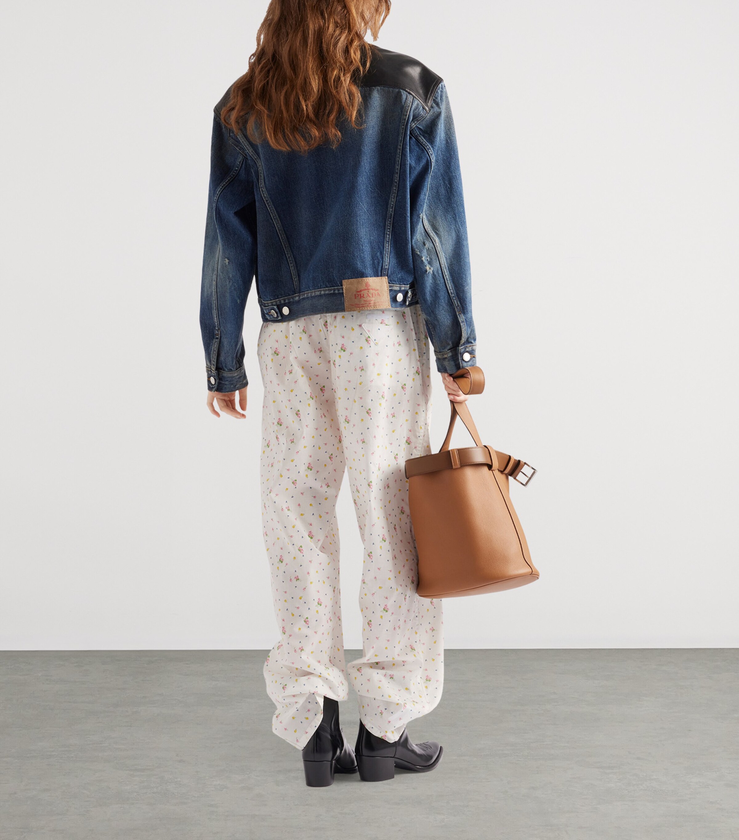 Leather-Trim Denim Jacket F0008 Image 5