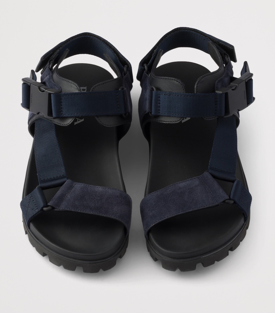 Prada Suede and Woven Tape Sandals Blue Image 4