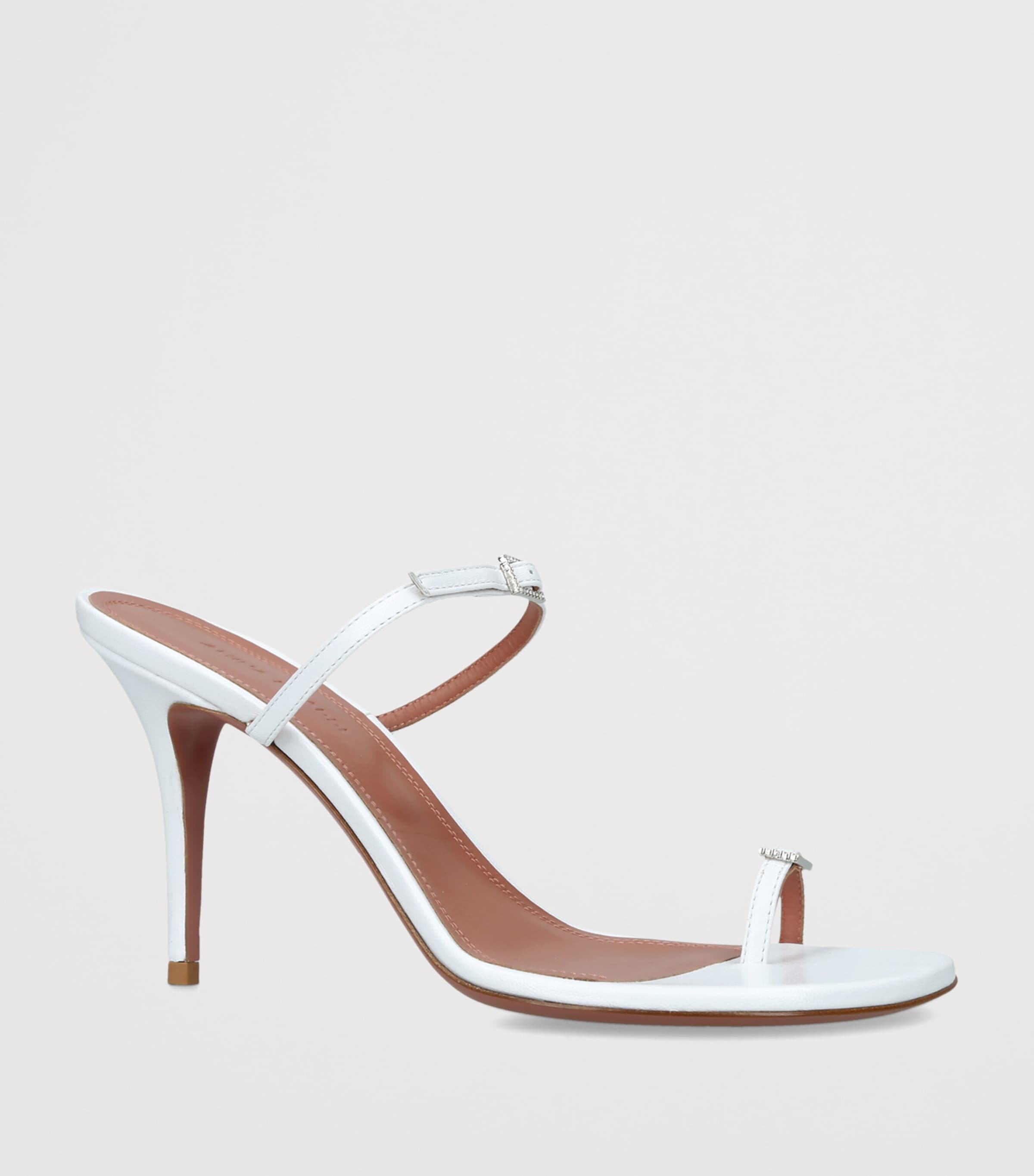 Amina Muaddi Leather Adut Heeled Sandals 90 White Image 2