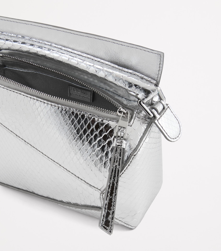 EXCLUSIVE Mini Python Skin Puzzle Edge Top-Handle Bag SILVER Image 6