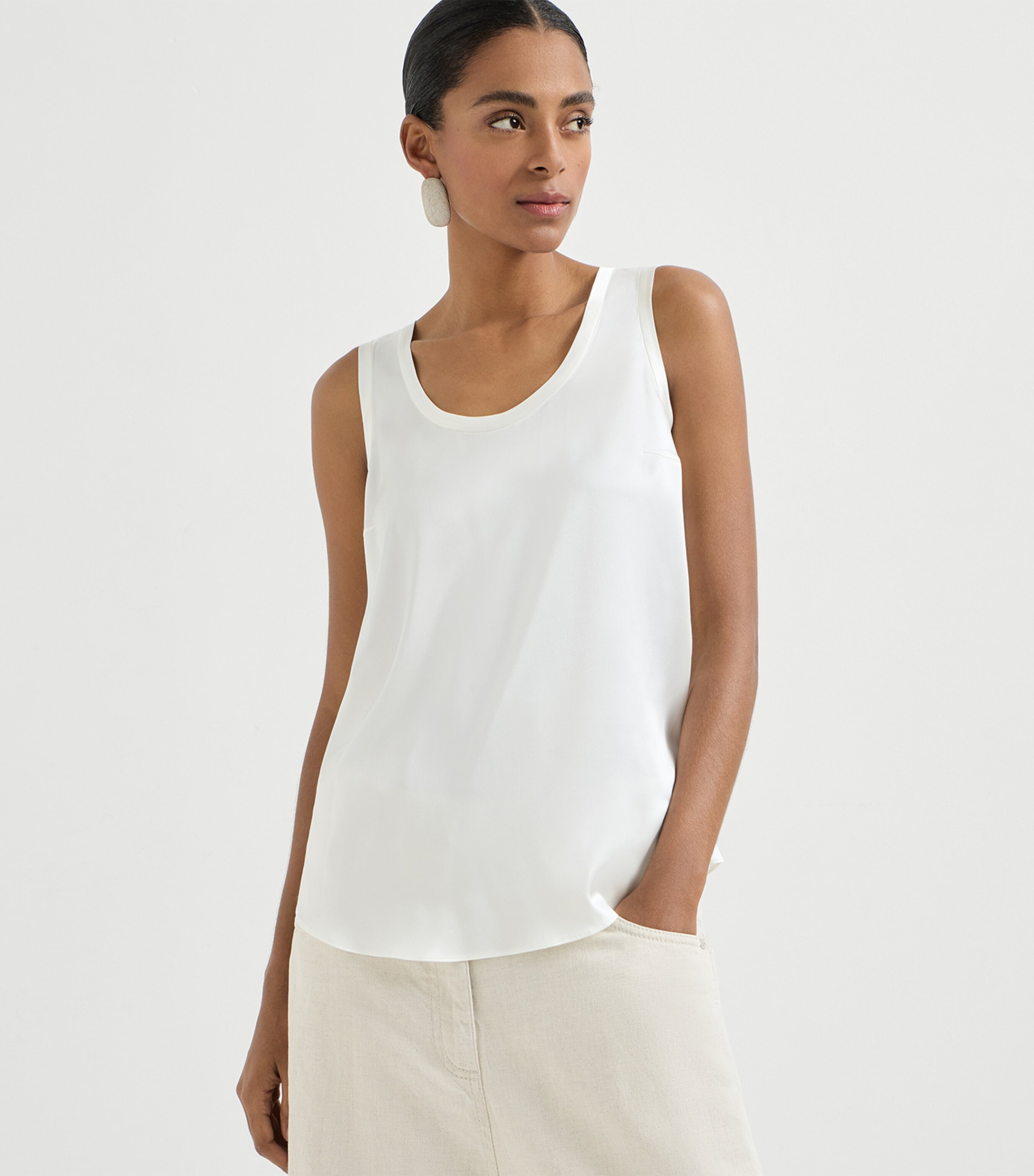 Brunello Cucinelli Womens Stretch-Silk Satin Reversible Tank Top Image 3