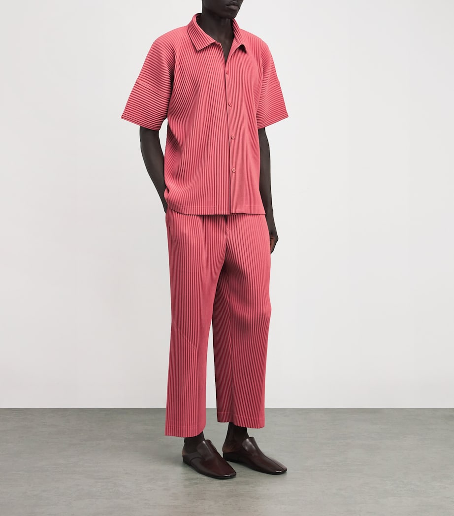 Homme Plissé Issey Miyake Mens Pleated Polo Shirt Dusky Red Image 2