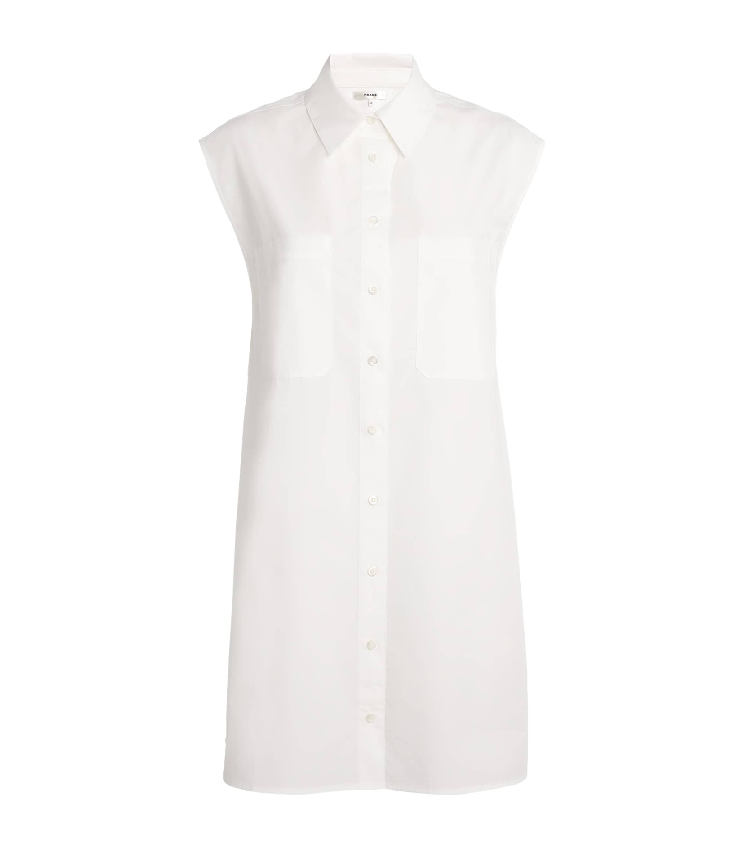 Frame Cotton Shirt Mini Dress In White
