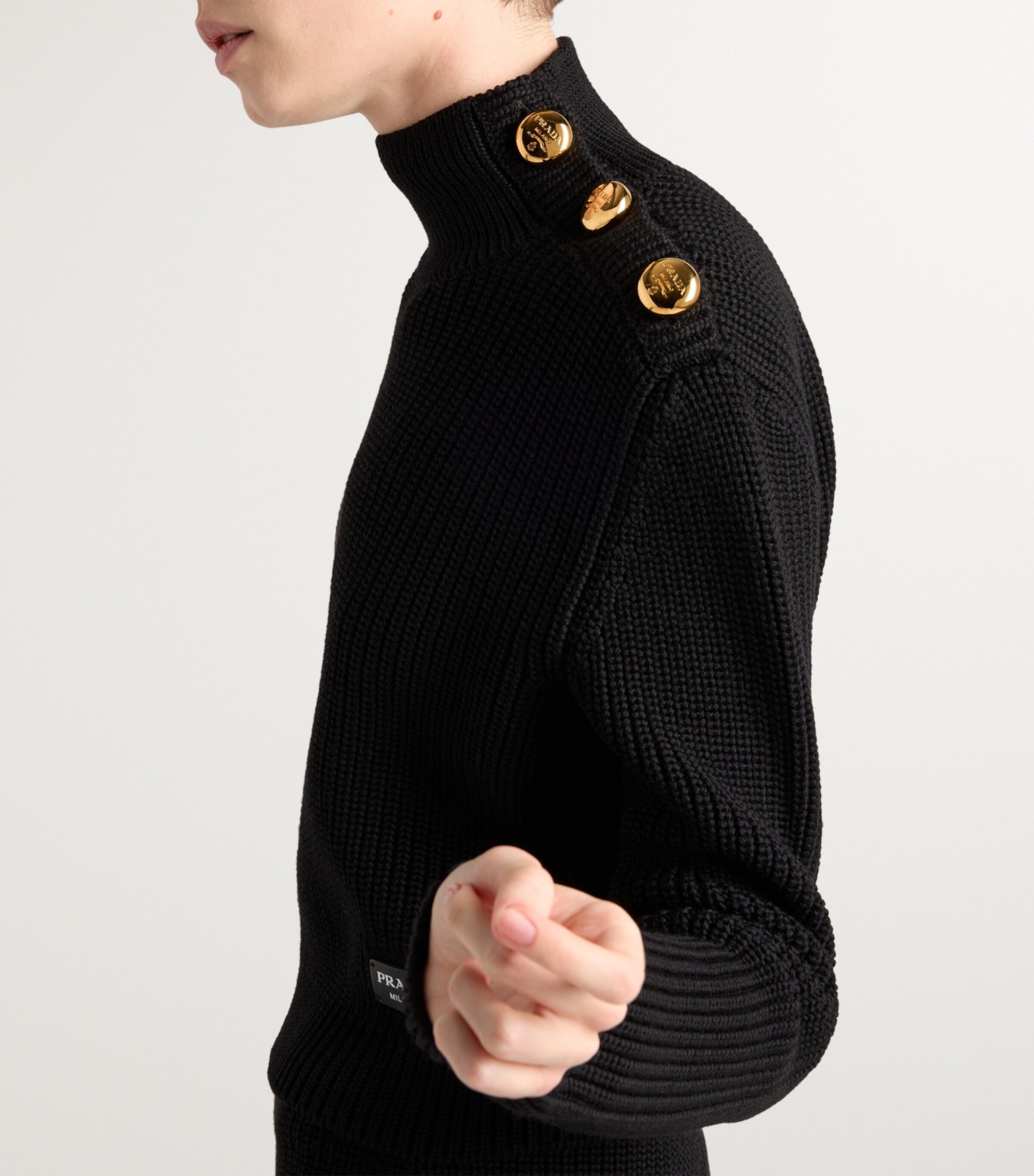 Prada Black Wool Rib-Knit Sweater | Harrods UK