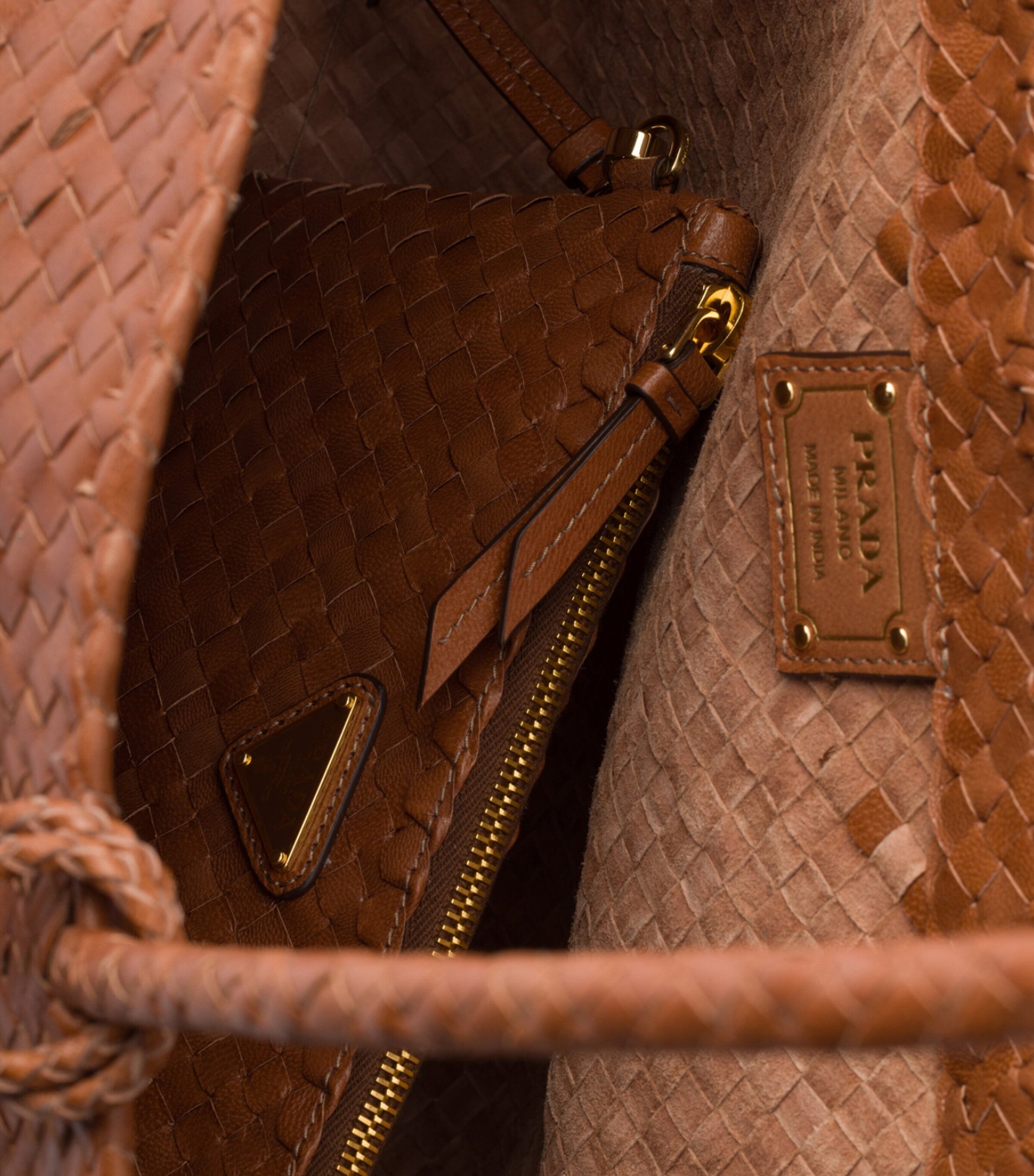 Prada Large Woven Leather Tote Bag Brown Image 5