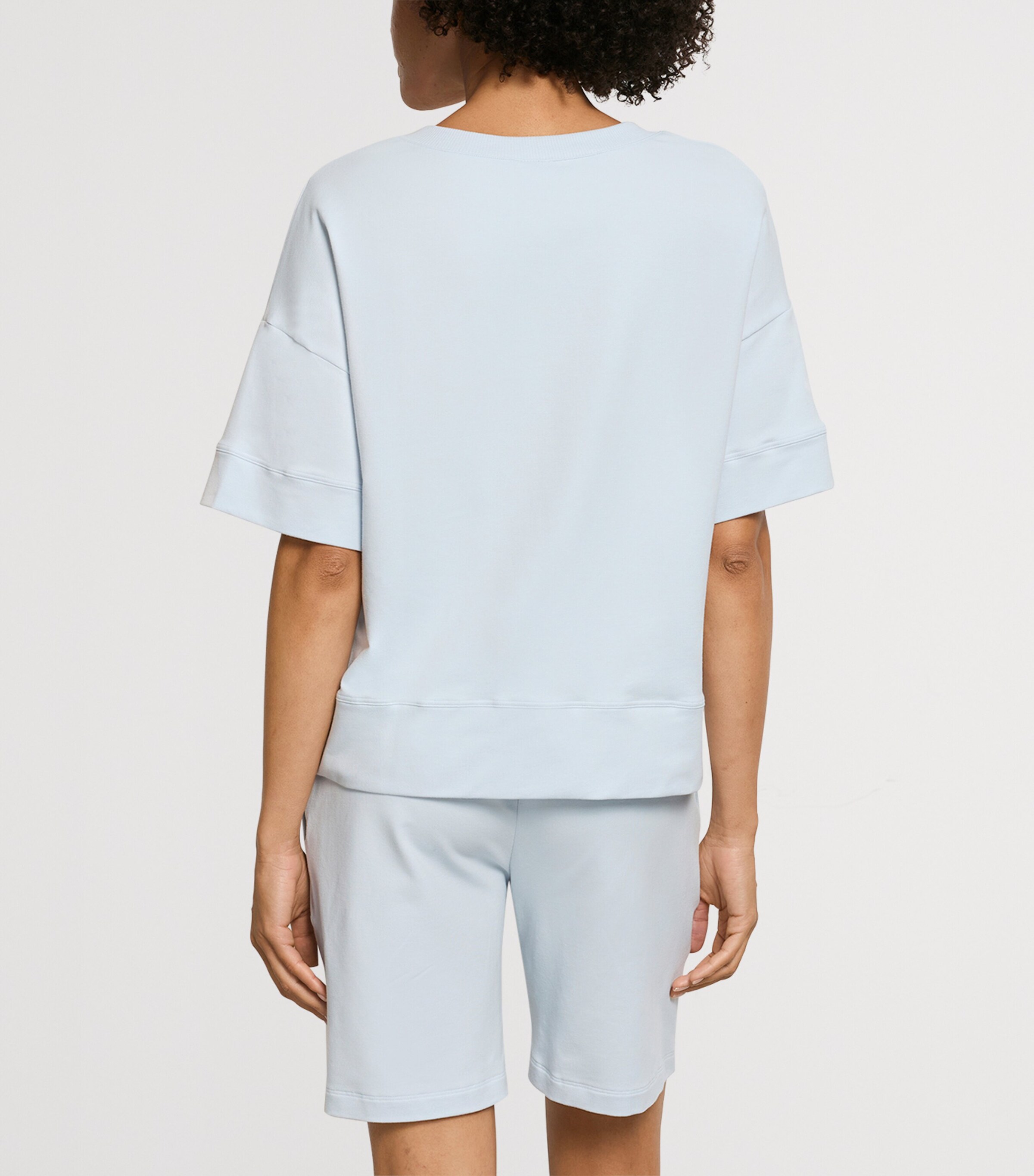 Hanro Womens Stretch-Cotton Short-Sleeve Sweatshirt Watery Blue Image 3