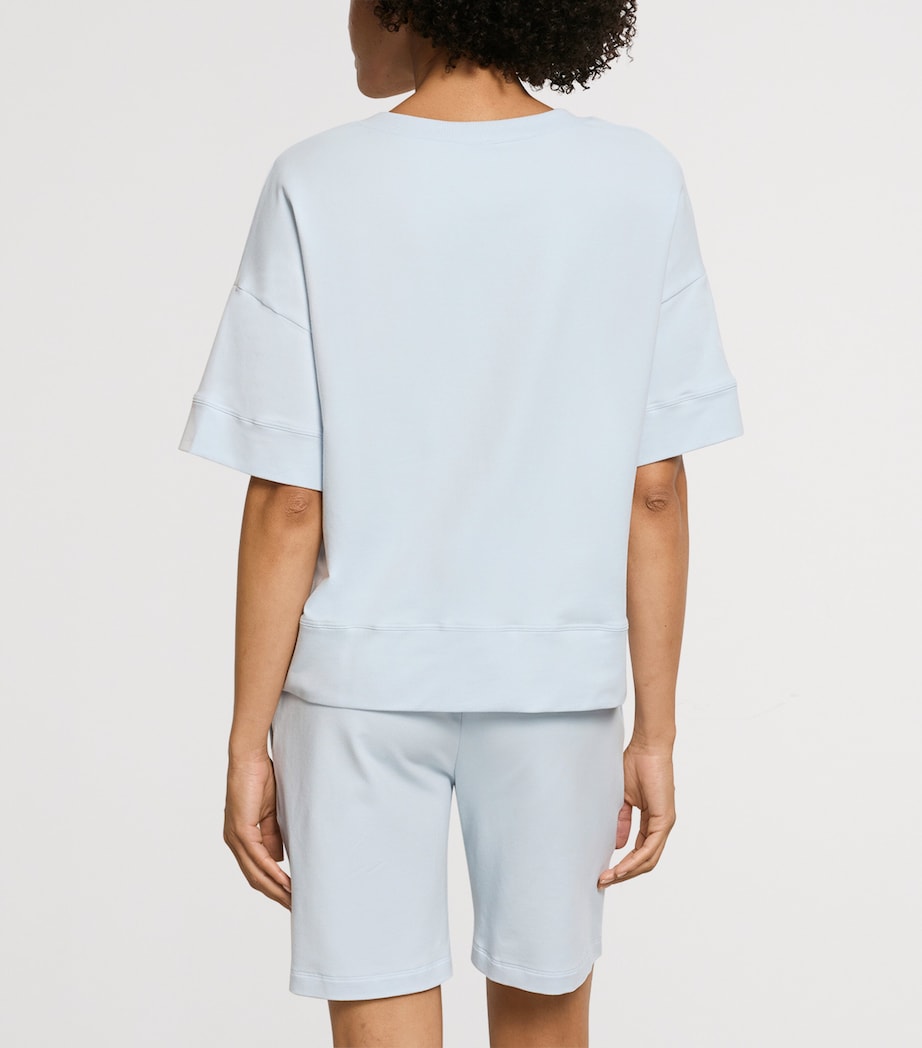 Hanro Womens Stretch-Cotton Short-Sleeve Sweatshirt Watery Blue Image 3
