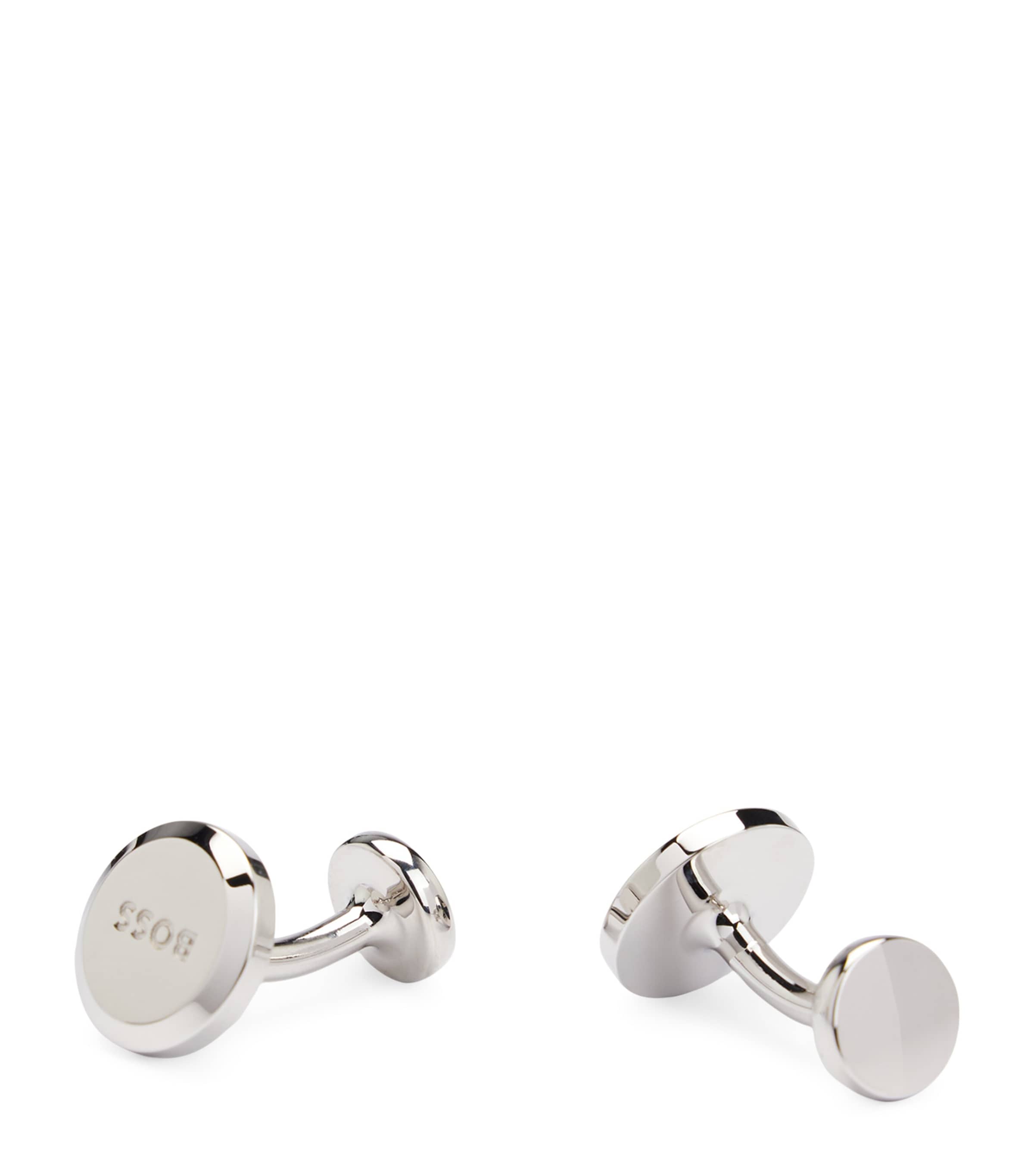 Hugo Boss Logo-embossed Round Cufflinks In Silver