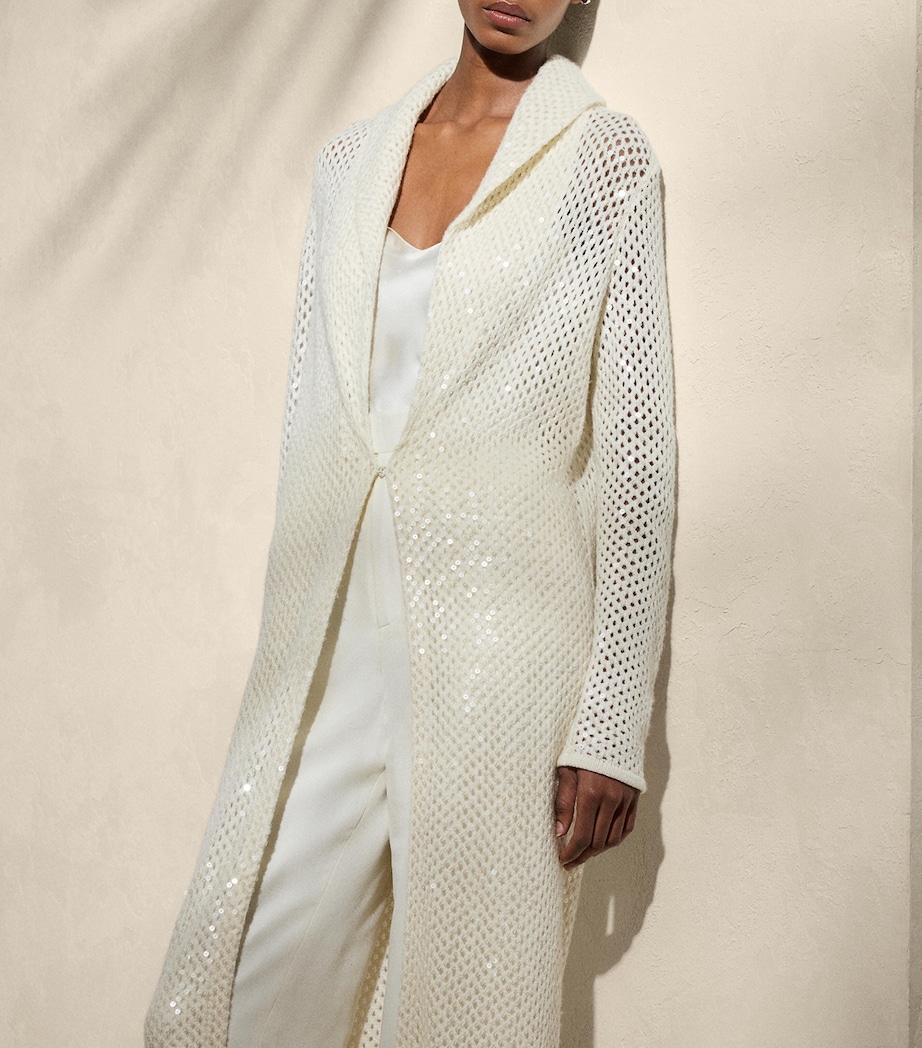 Cashmere Embellished Crochet Cardigan ECRU Image 3