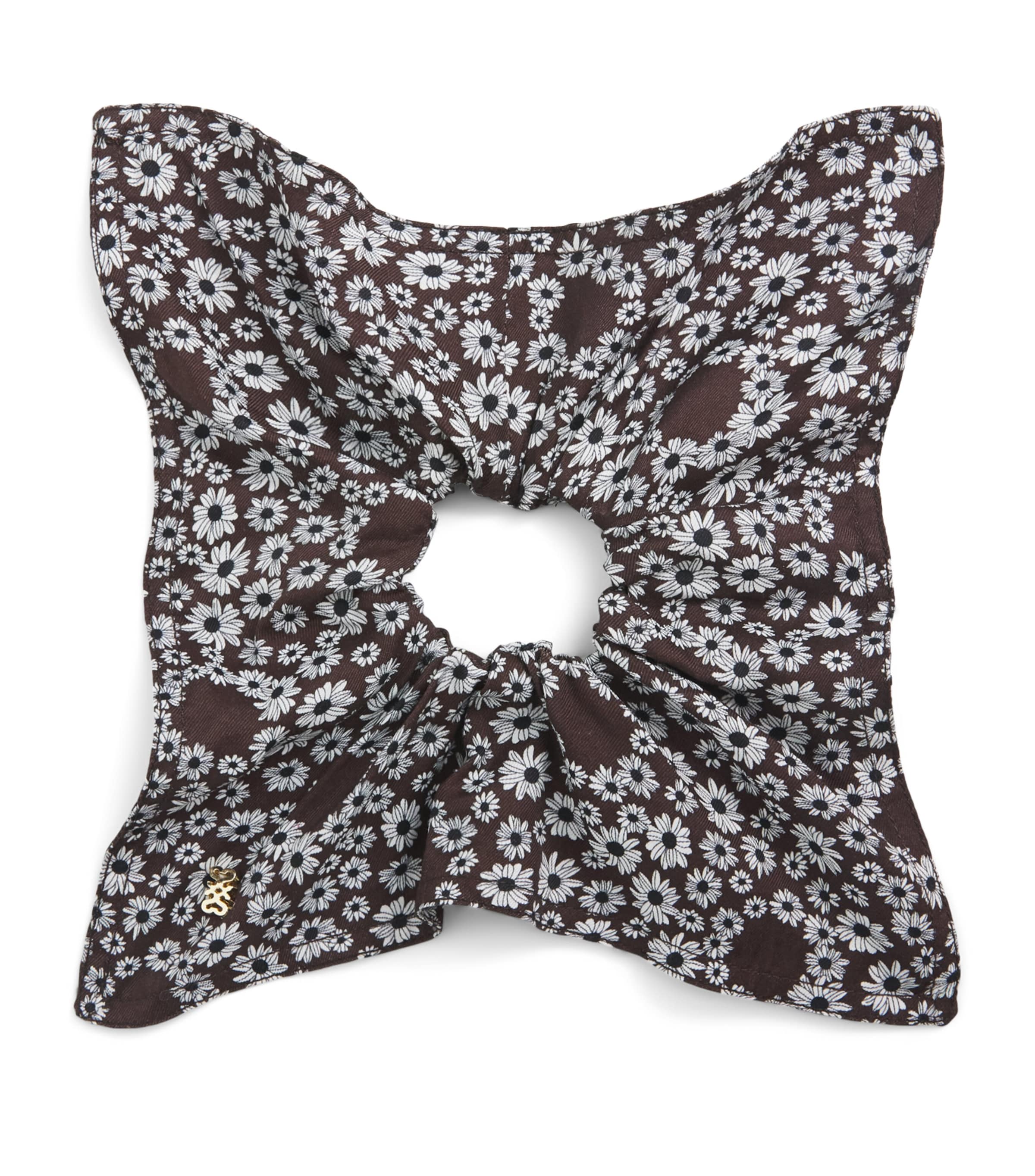 Sandro Paris Silk Floral Print Scrunchie Brown Image 1