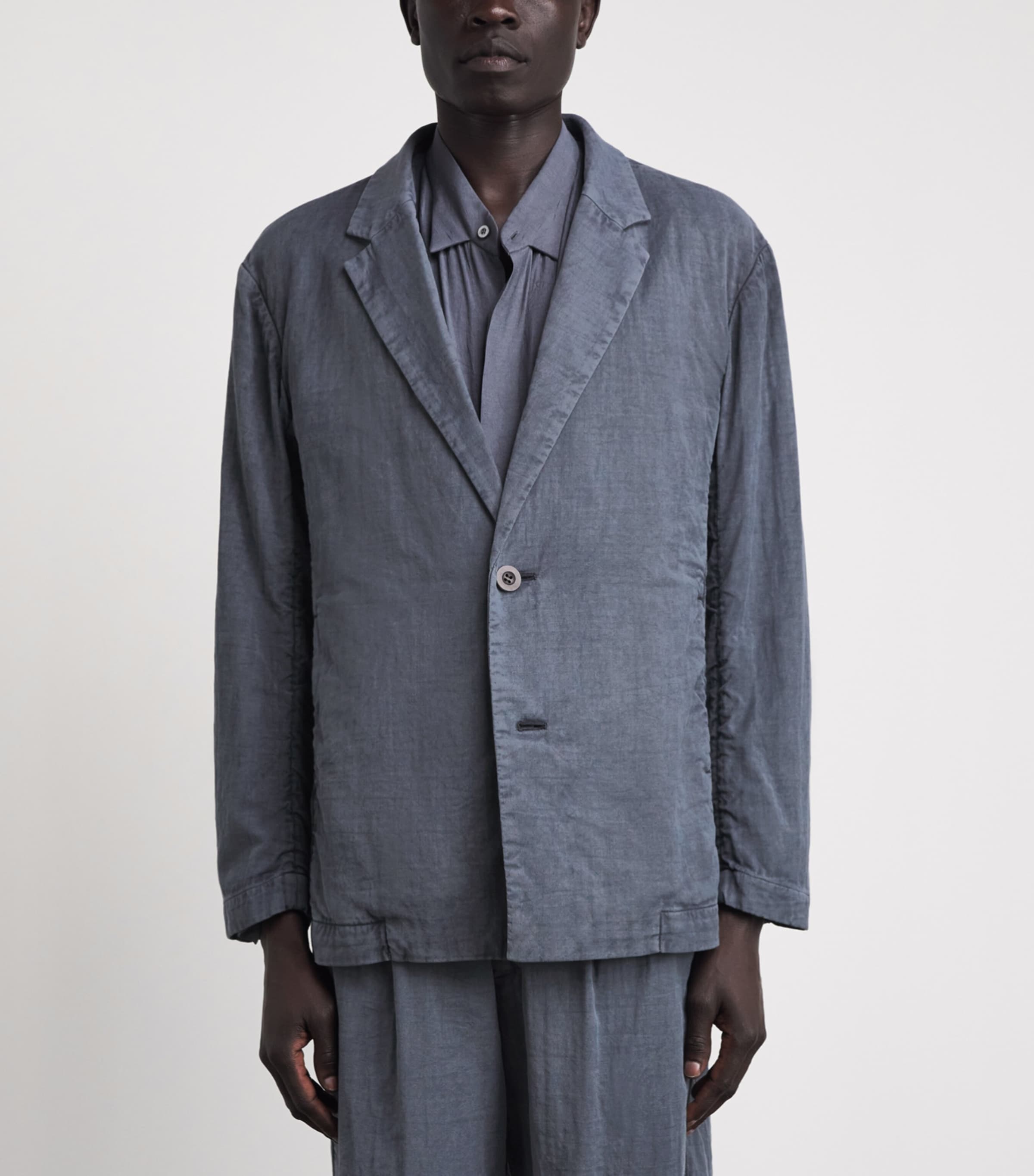 IM MEN Mens Cotton Pigment-Dyed Blazer Charcoal Gray Image 4