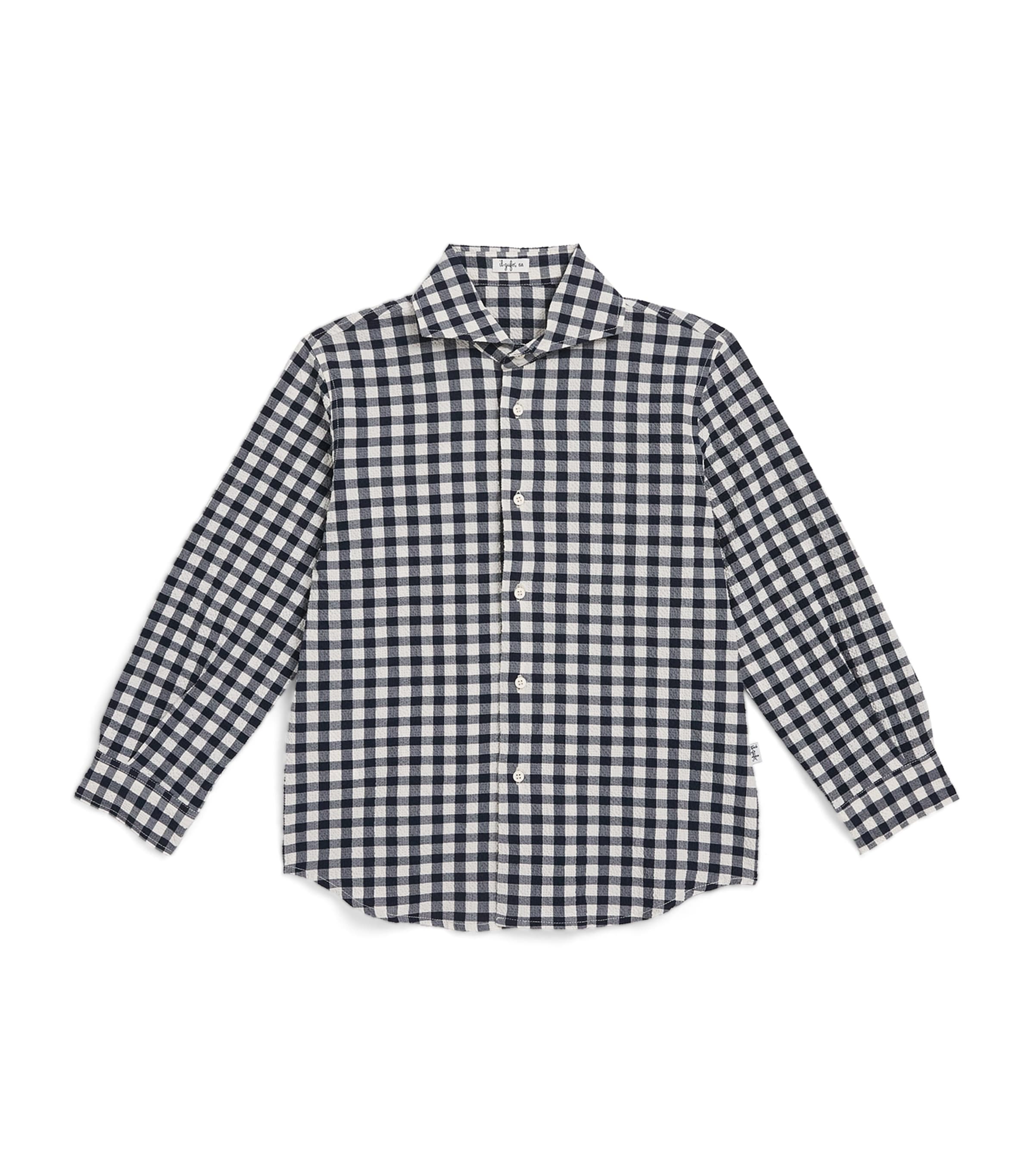 Il Gufo Cotton Gingham Print Shirt (3-12 Years) Blue Image 1
