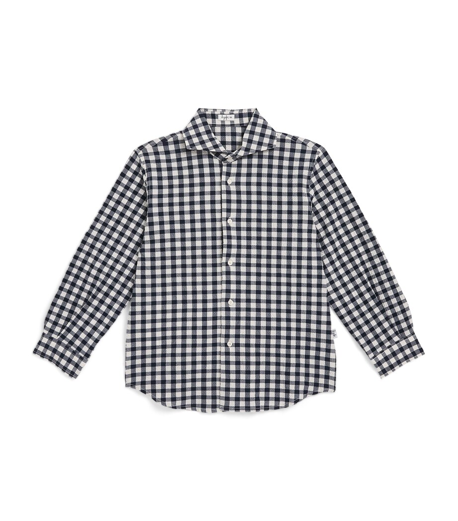 Il Gufo Cotton Gingham Print Shirt (3-12 Years) Blue Image 1