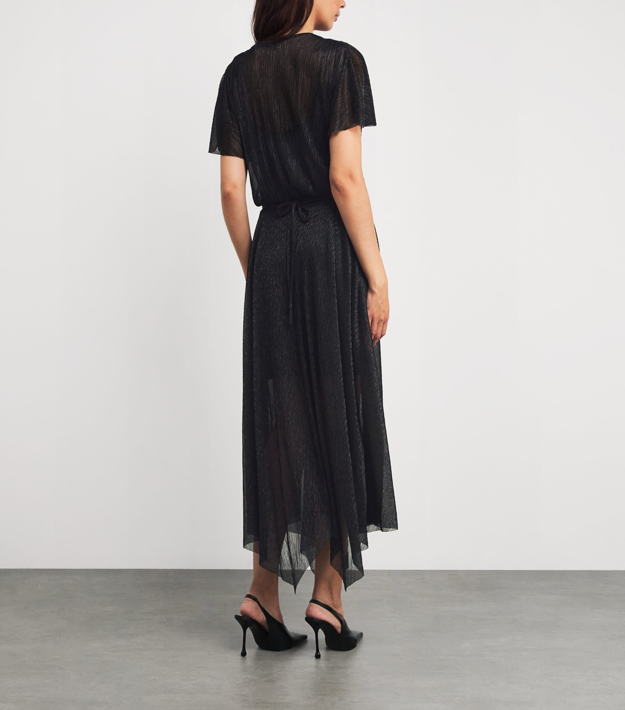 Metallic Sheer Midi Dress BLACK Image 3