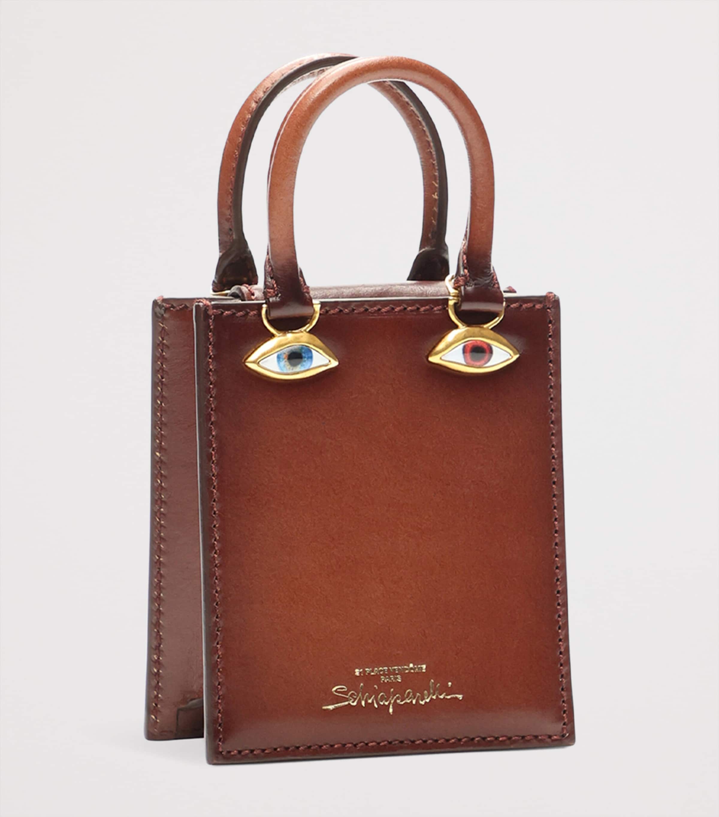Schiaparelli Micro Leather Face Top-Handle Bag Cognac Image 4