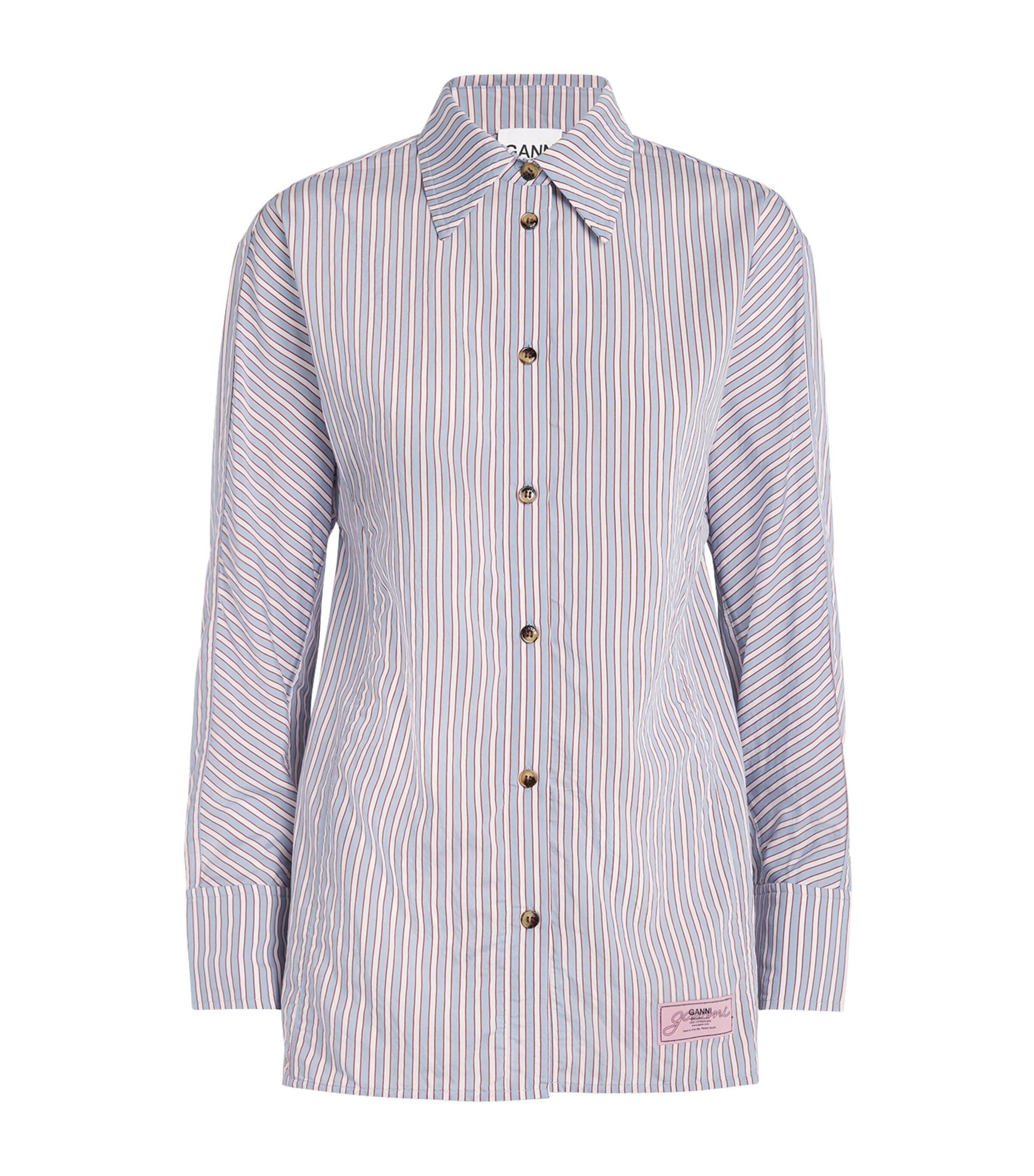 Ganni Multicolor Shirt With All-over Stripes And Logo Patch On The Front In Viscose Blend Woman