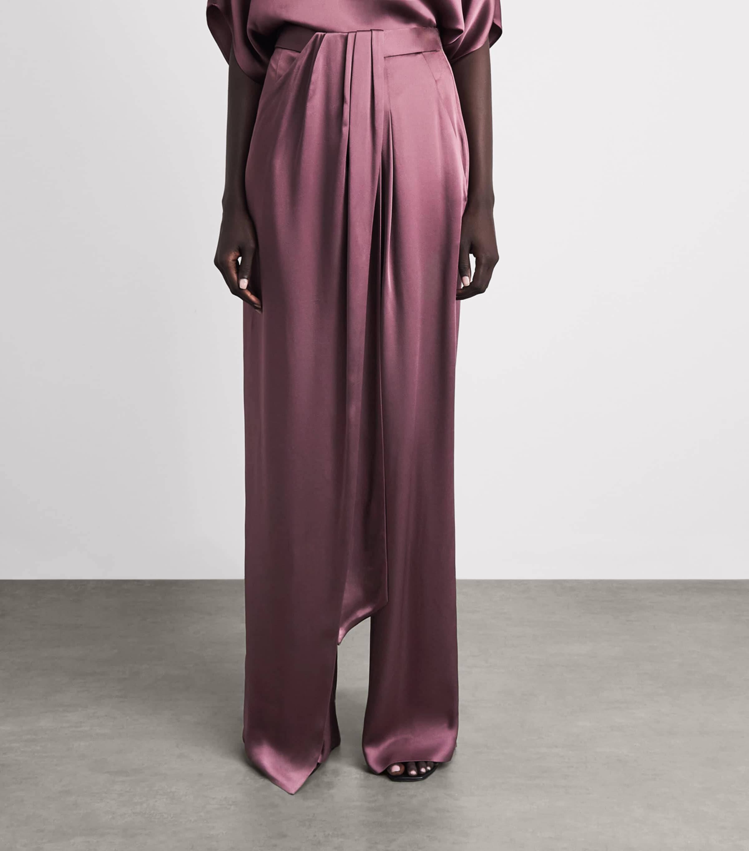 LAPOINTE Womens Satin Wide-Leg Trousers Dark Mauve Image 4