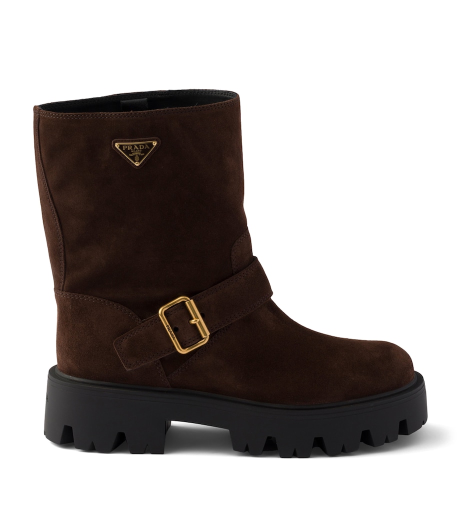 Prada Womens Suede Biker Boots Brown Image 1