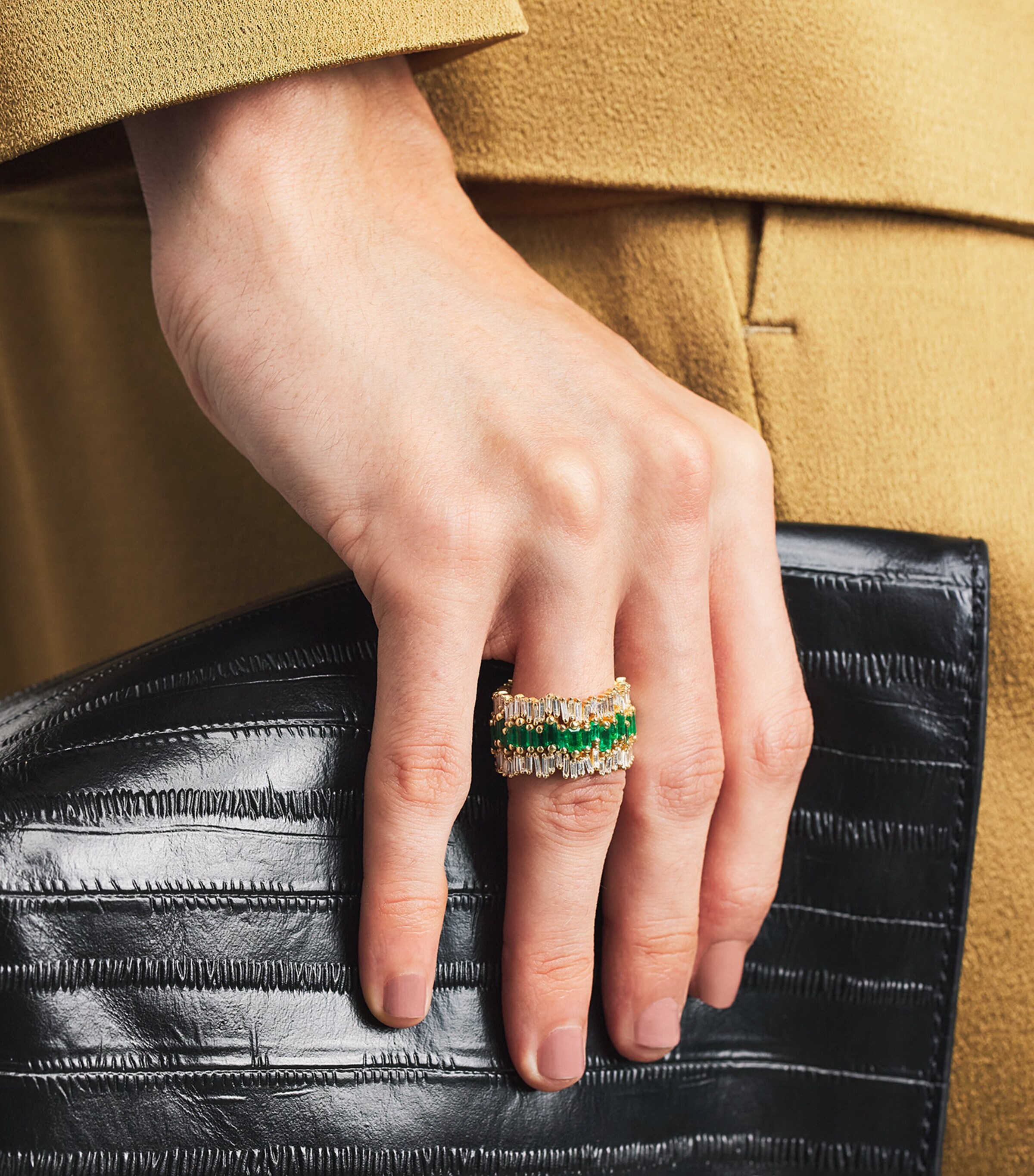 Suzanne Kalan Yellow Gold, Diamond and Emerald Triple Stack Eternity Band Yg/emer Image 2