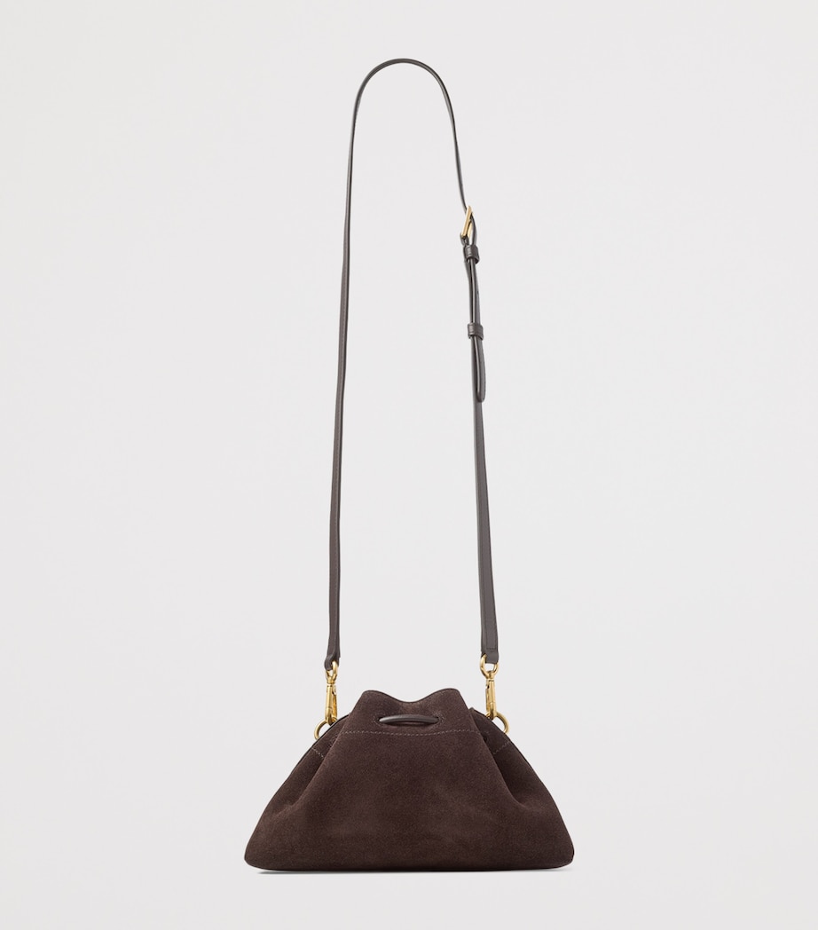 Small Suede Cinch Shoulder Bag COFFEE/GOLD Image 3