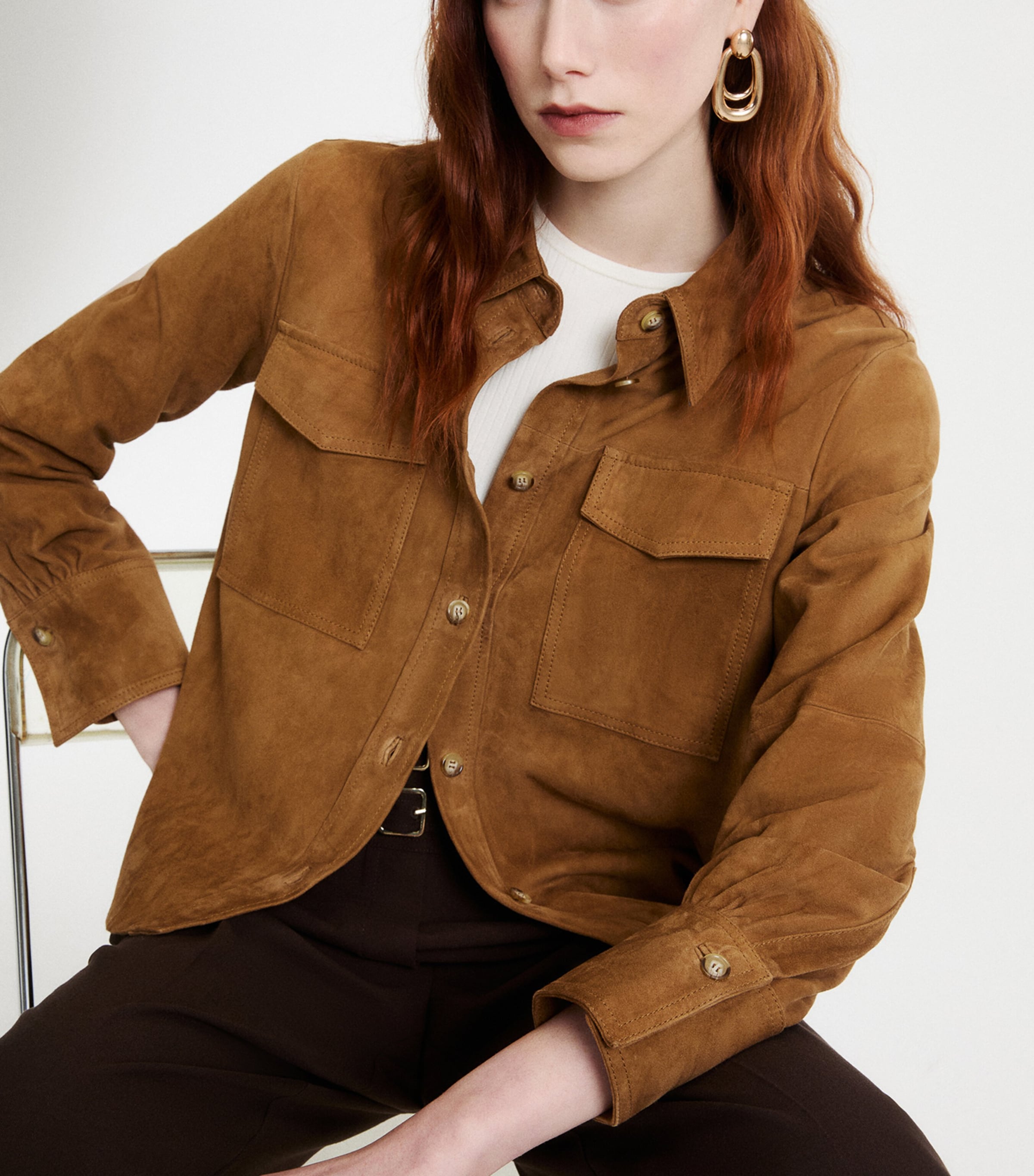 Marella Womens Suede Overshirt Ochre Image 4