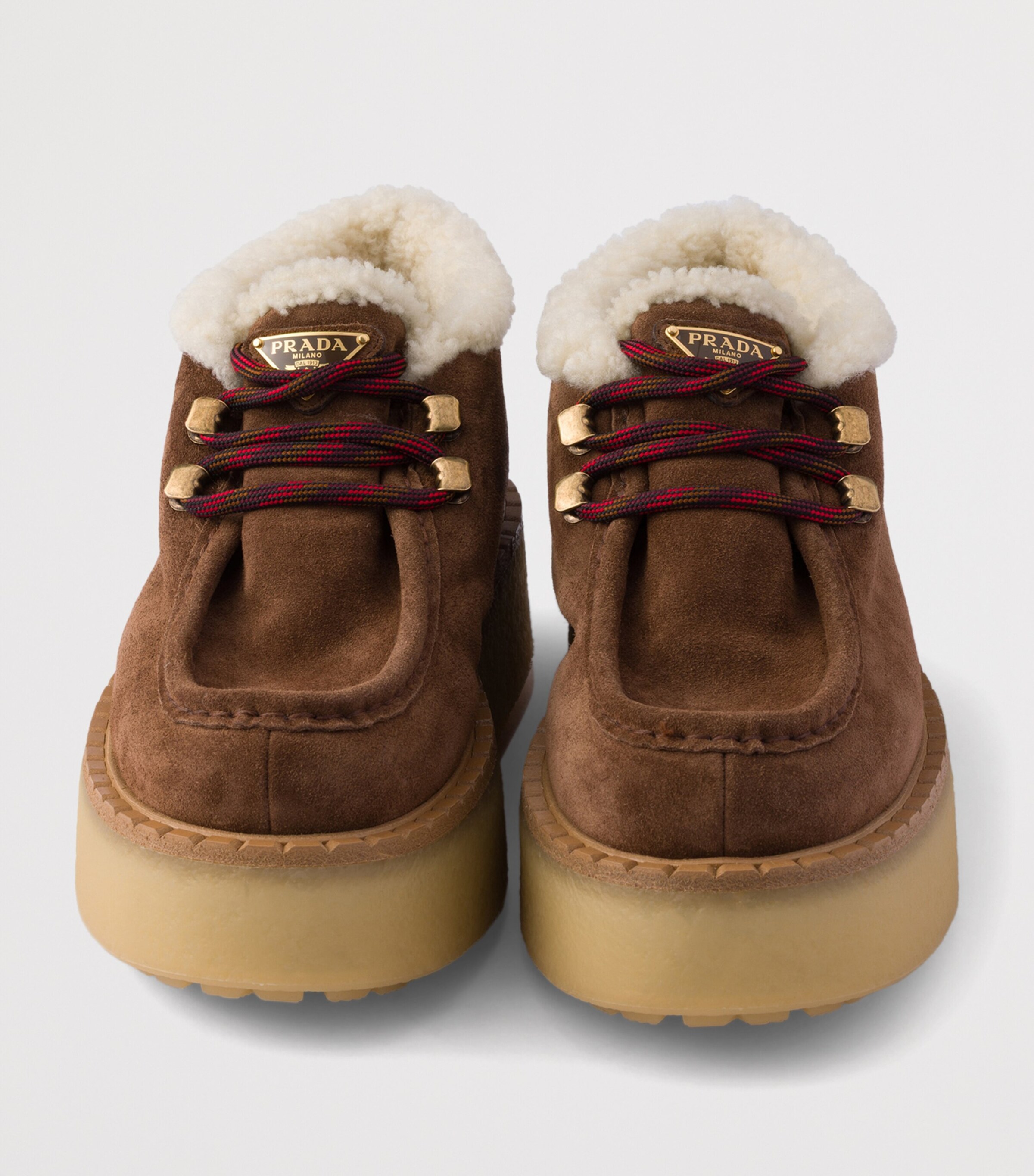 Prada Suede Shearling Chukka Ankle Boots Brown Image 5