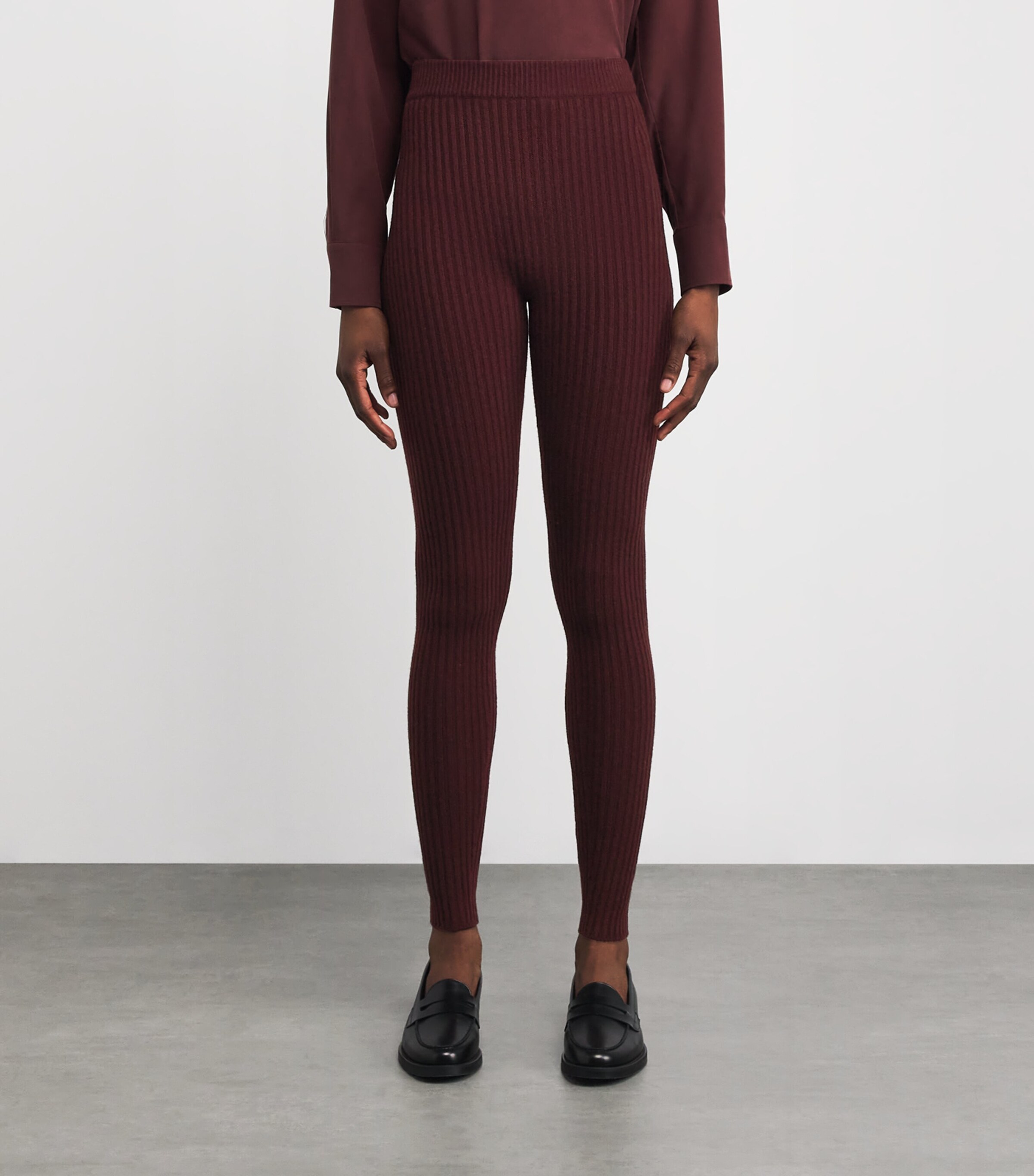 Wool-Blend Rib-Knit Leggings CHERRY Image 3